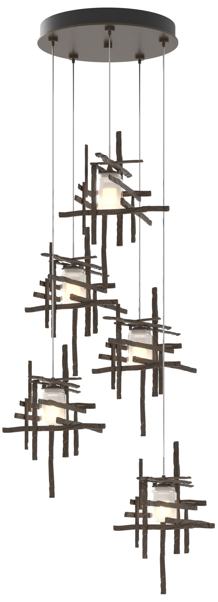 Tura 27.3" Wide 5-Light Bronze Standard Pendant With Frosted Glass Sha