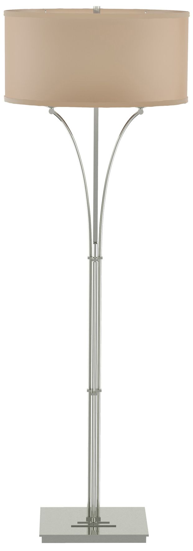 Contemporary Formae Floor Lamp - Sterling Finish - Doeskin Suede Shade