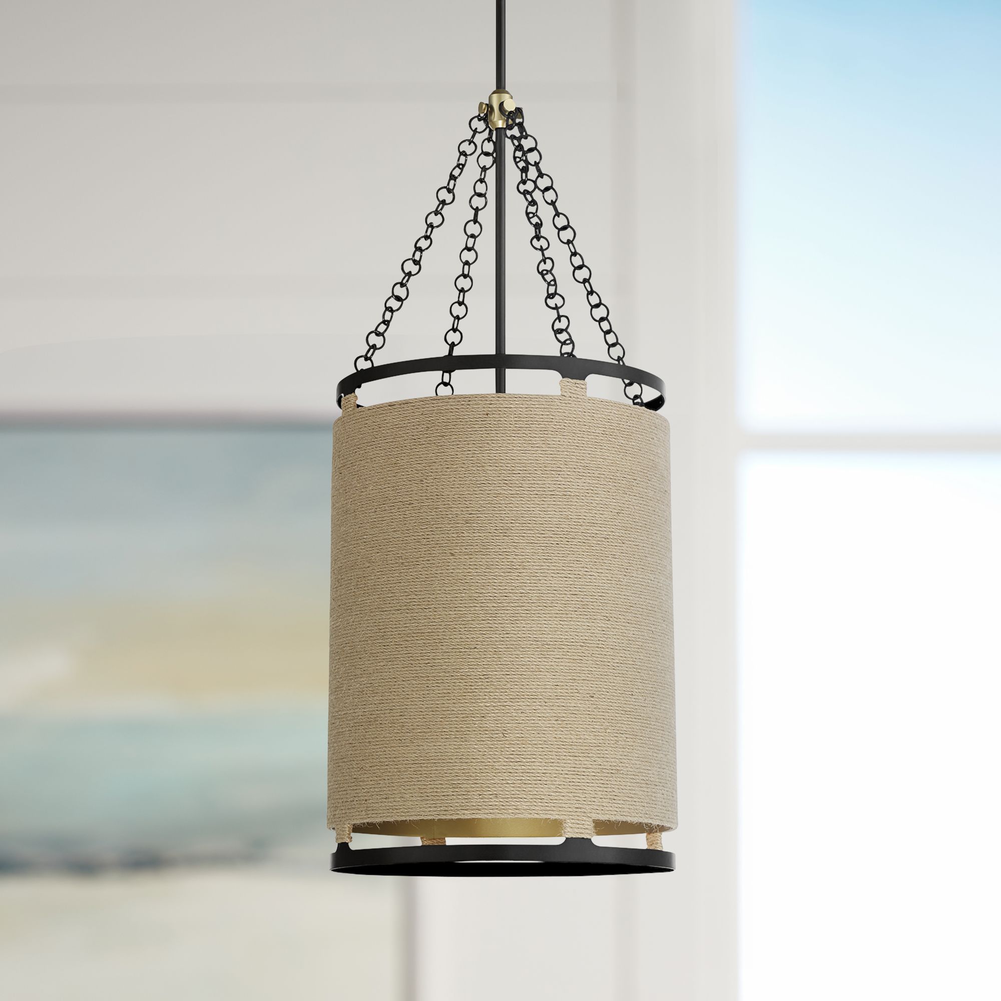 Windward Passage 14 1/2" Soft Brass And Coal 4-Light Pendant Light