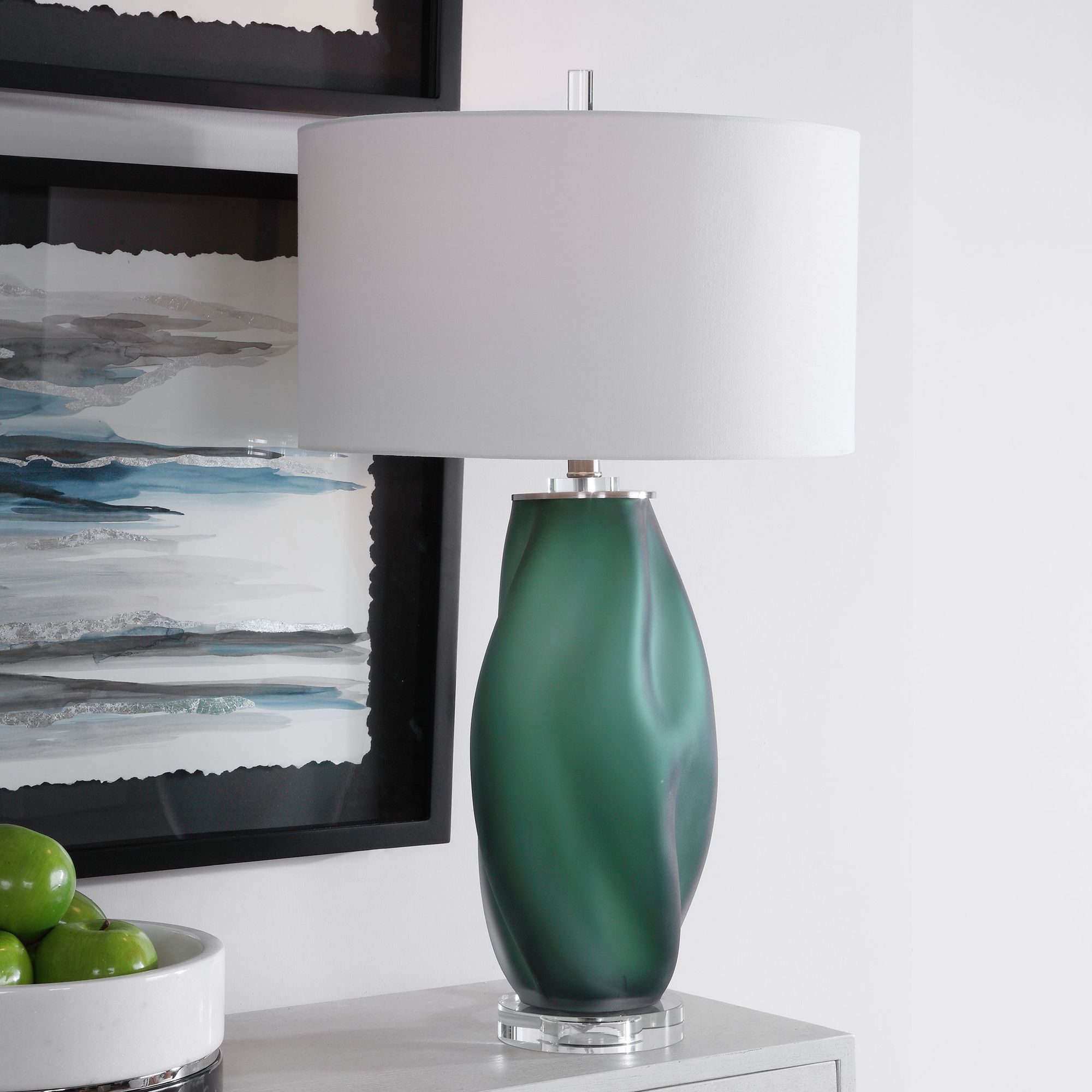 Uttermost Esmeralda Frosted Emerald Green Glass Table Lamp