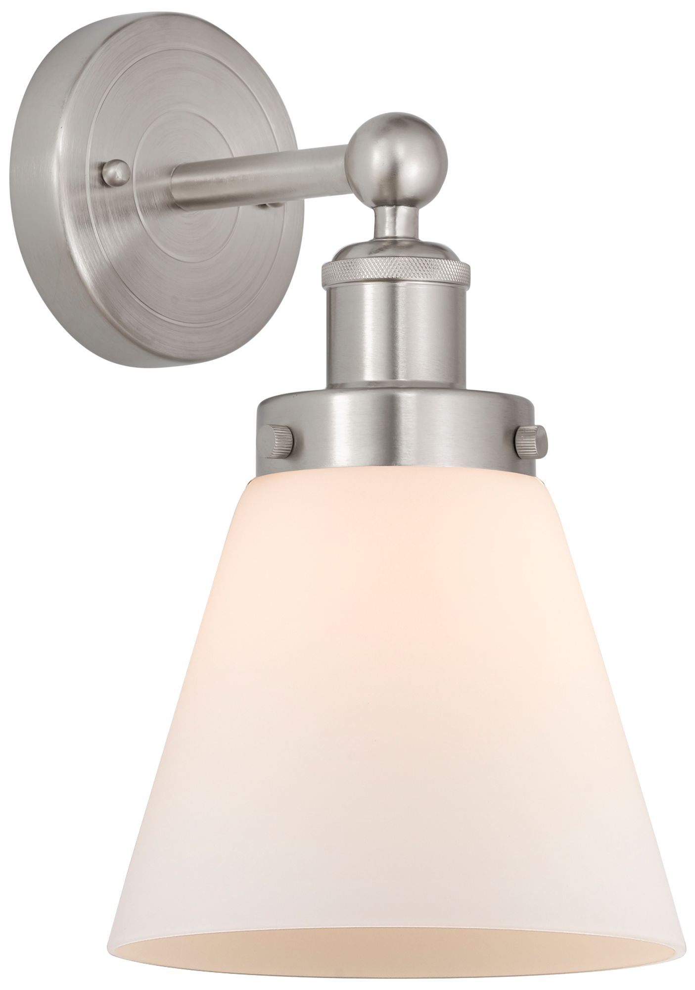 Edison Small Cone 7" Brushed Satin Nickel Sconce w/ Matte White Shade