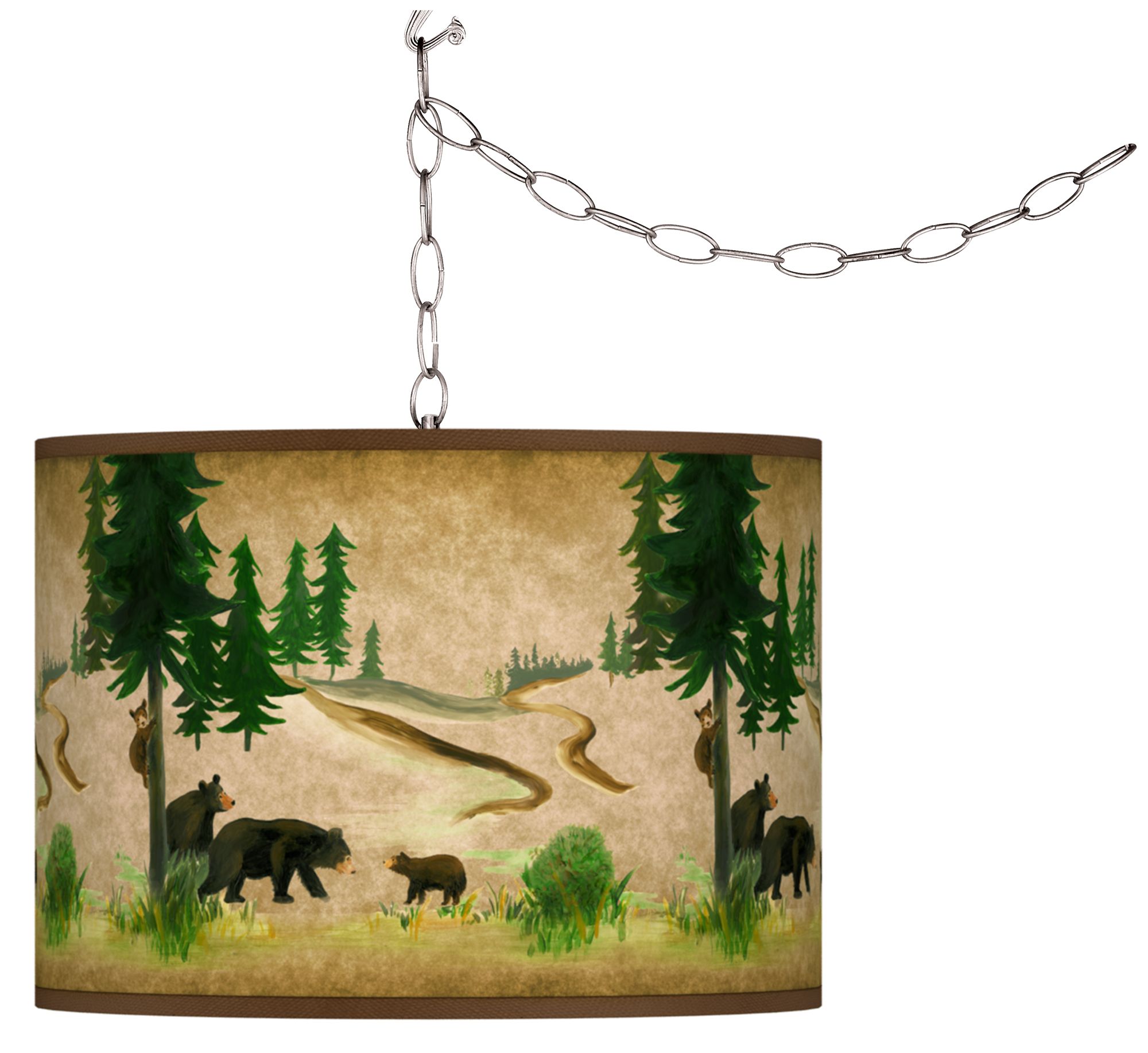 Bear Lodge Giclee Glow Plug-In Swag Pendant