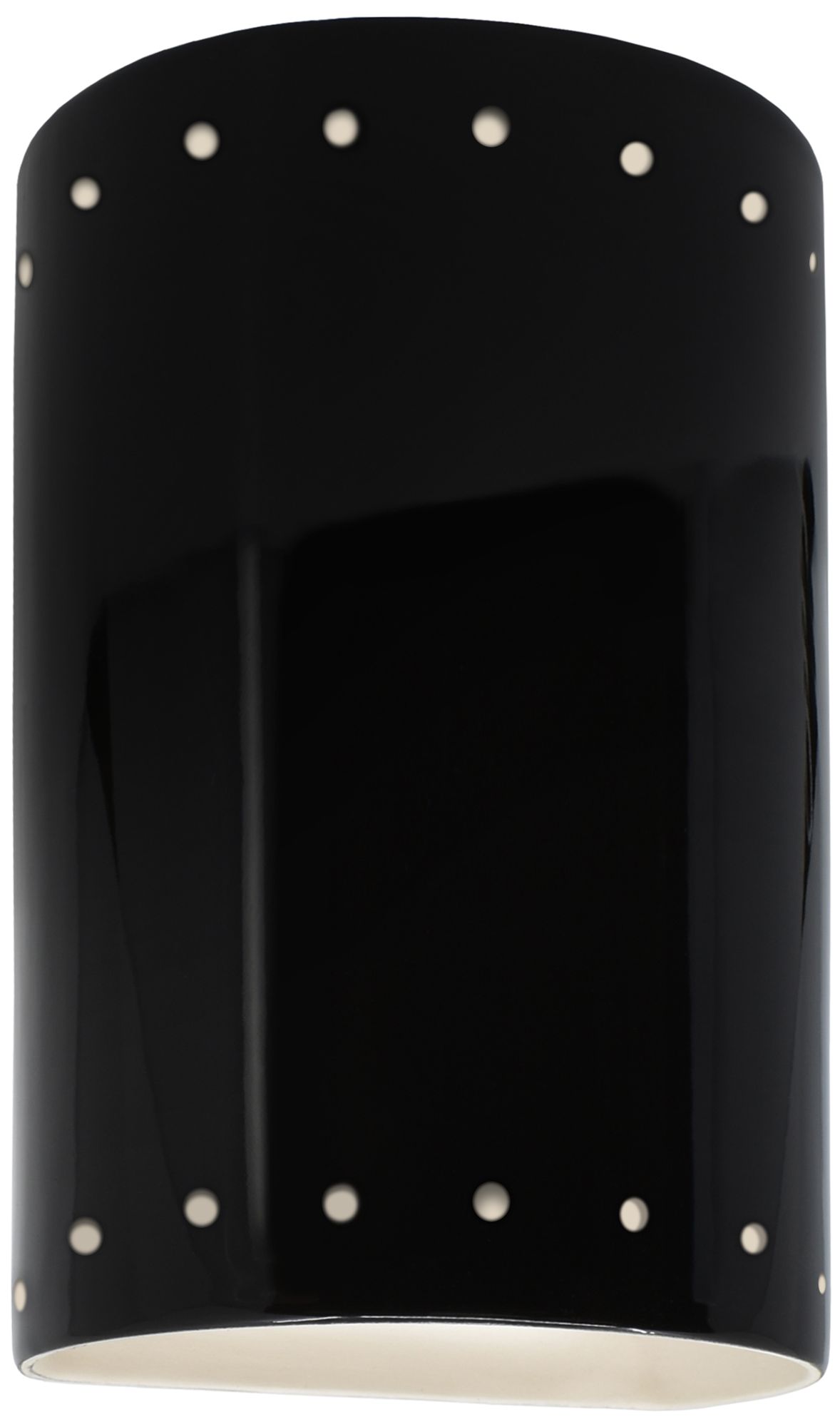 9.5" Ceramic Cylinder Gloss Black Sconce w/ Perfs