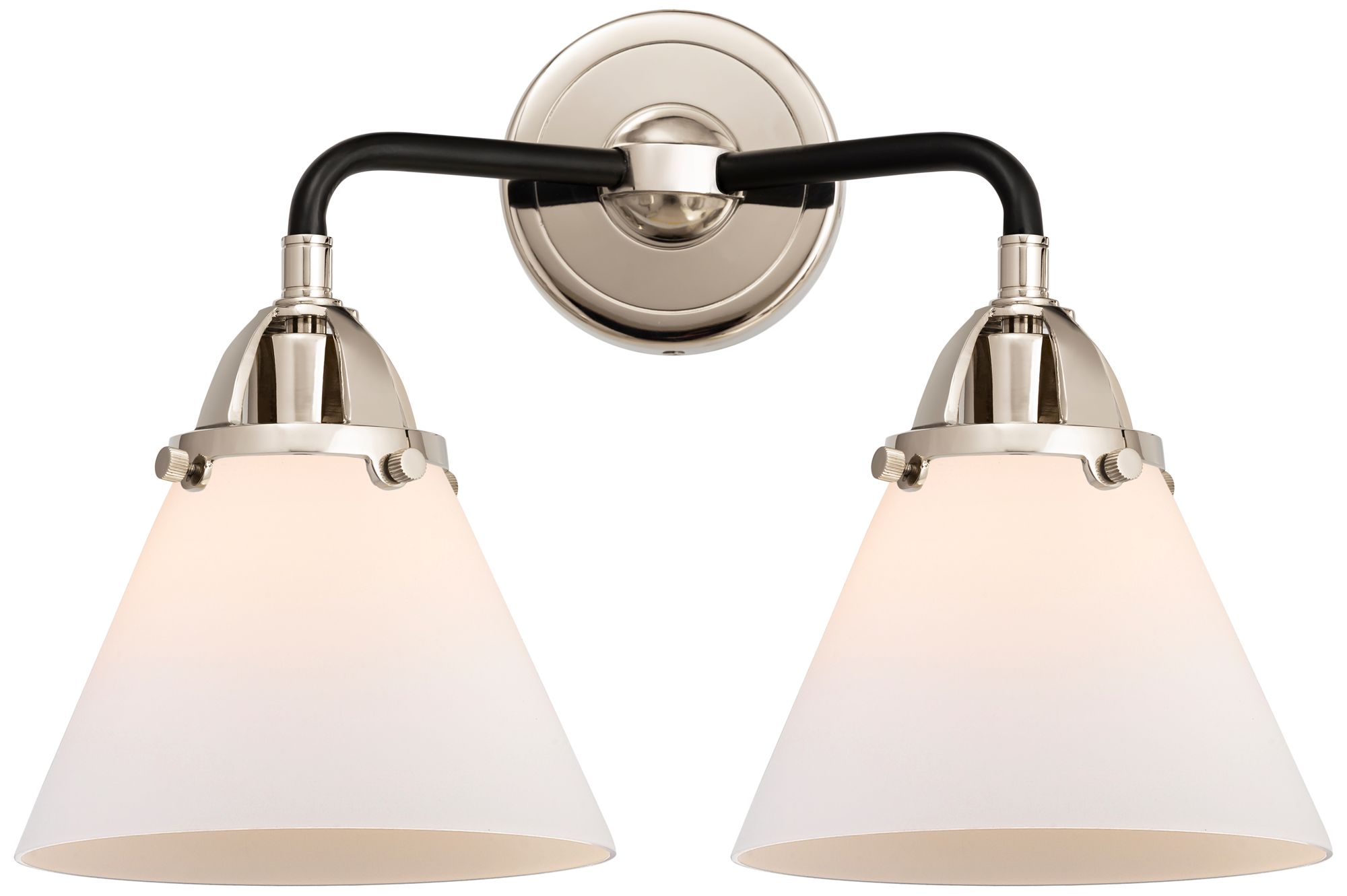 Nouveau 2 Cone 8" 2 Light 16" Bath Light - Black Polished Nickel