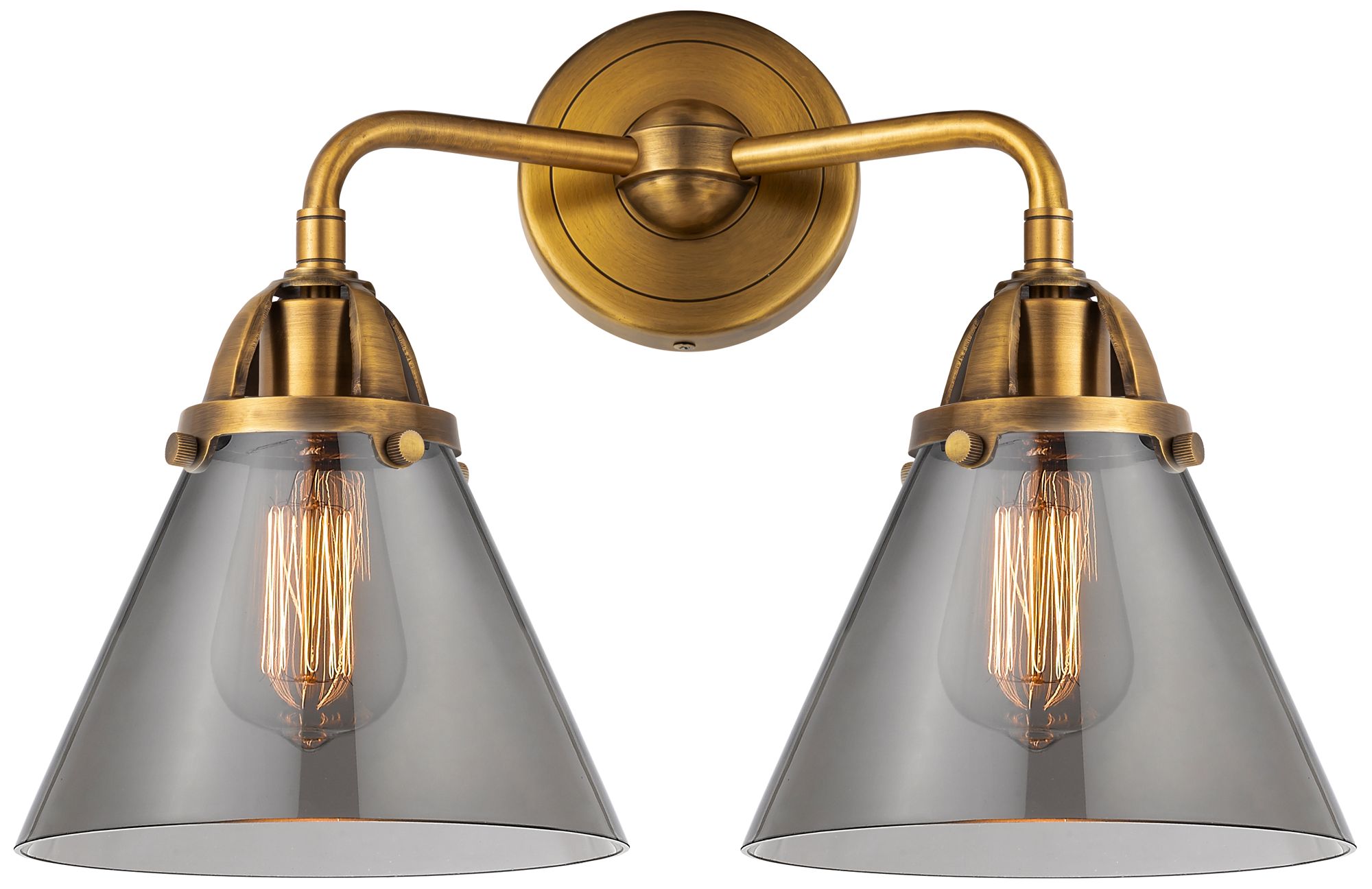 Nouveau 2 Cone 8" 2 Light 16" Bath Light - Brushed Brass - Smoke