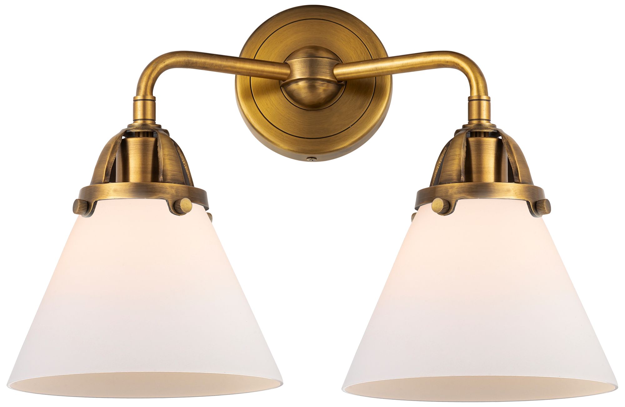 Nouveau 2 Cone 8" 2 Light 16" Bath Light - Brushed Brass - White