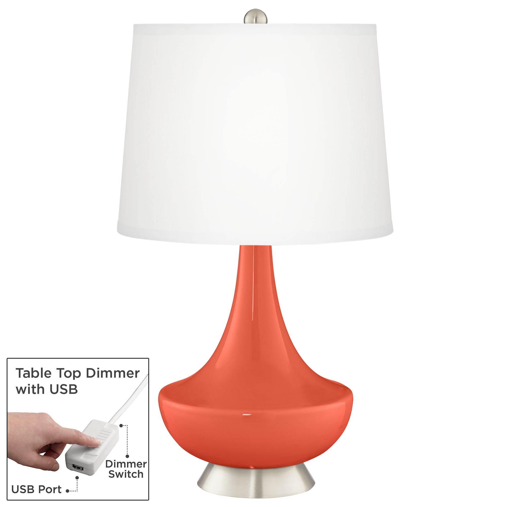 Daring Orange Gillan Glass Table Lamp with Dimmer