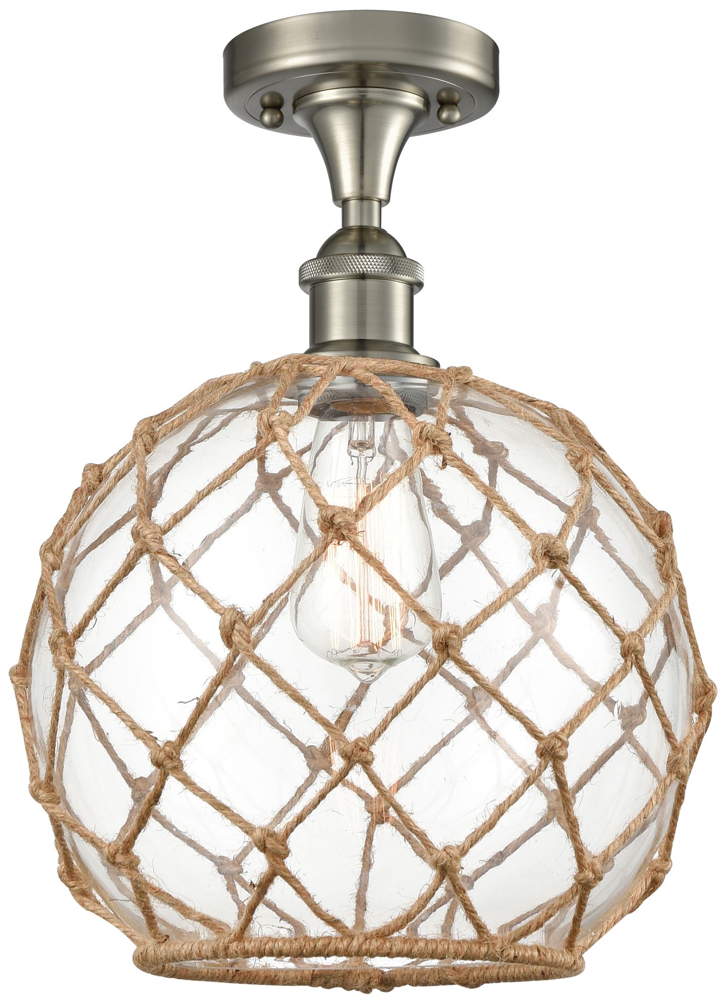 Farmhouse Rope  10" LED Semi-Flush - Satin Nickel - Clear - Brown Rope