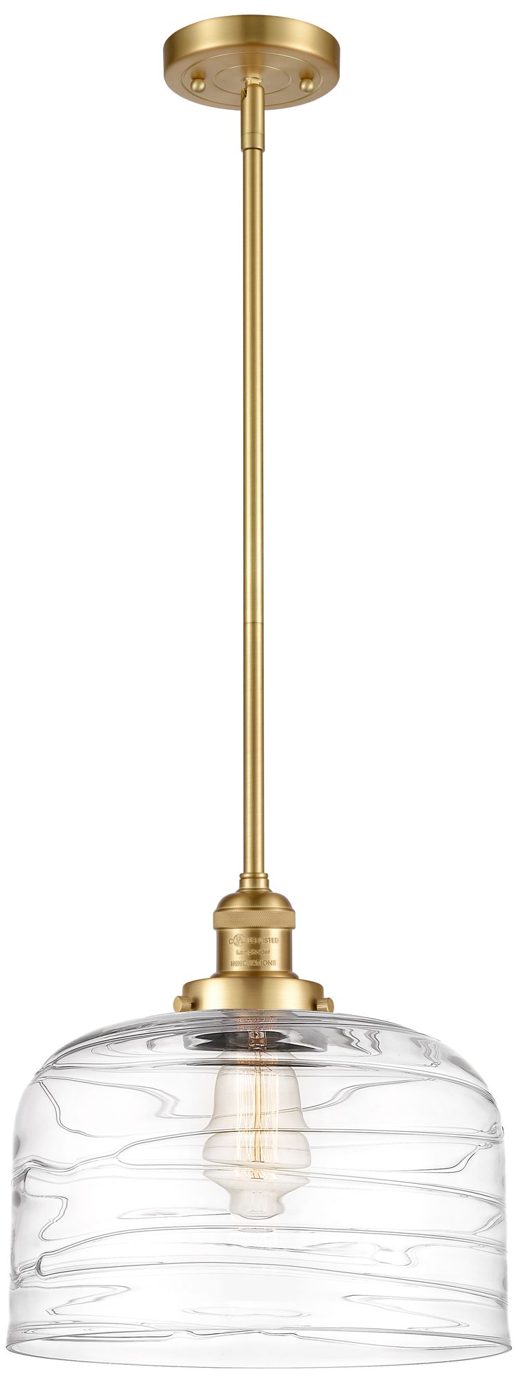 Franklin Restoration Bell 12" Satin Gold Stemmed Mini Pendant w/ Deco