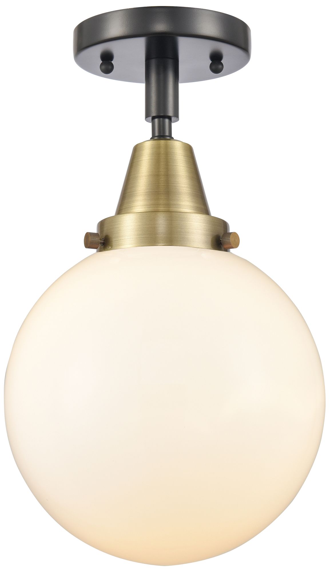 Caden Beacon 8" LED Flush Mount - Black Antique Brass - Matte White Sh