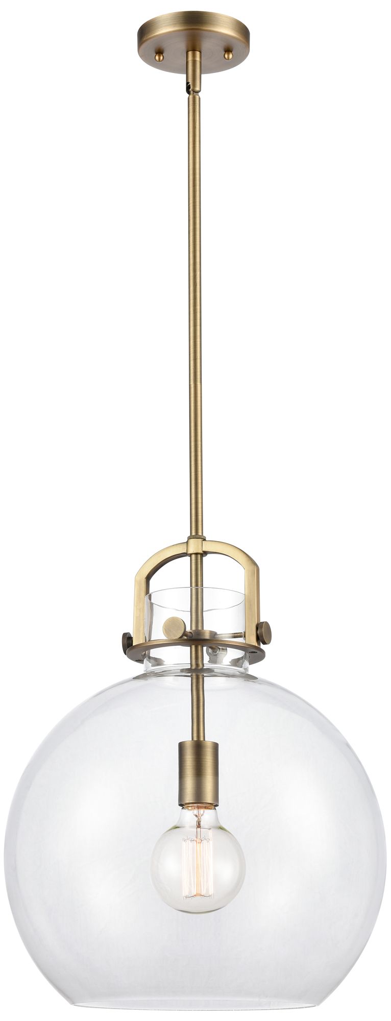 Newton Sphere 14" Brushed Brass LED Stem Hung Pendant With Clear Shade