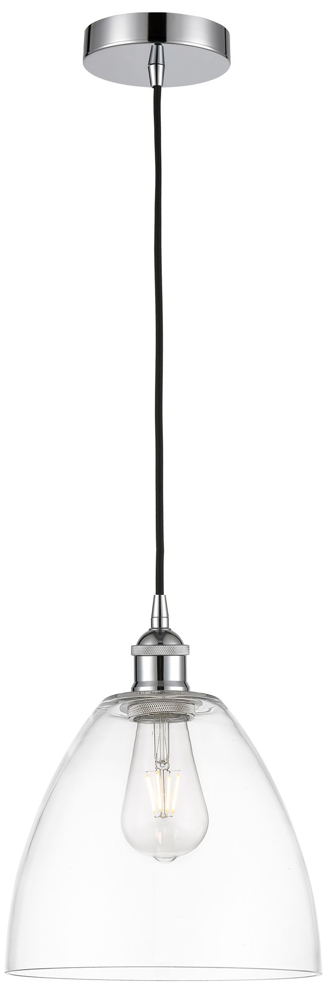 Edison Dome 9" Polished Chrome Cord Hung Mini Pendant w/ Clear Shade