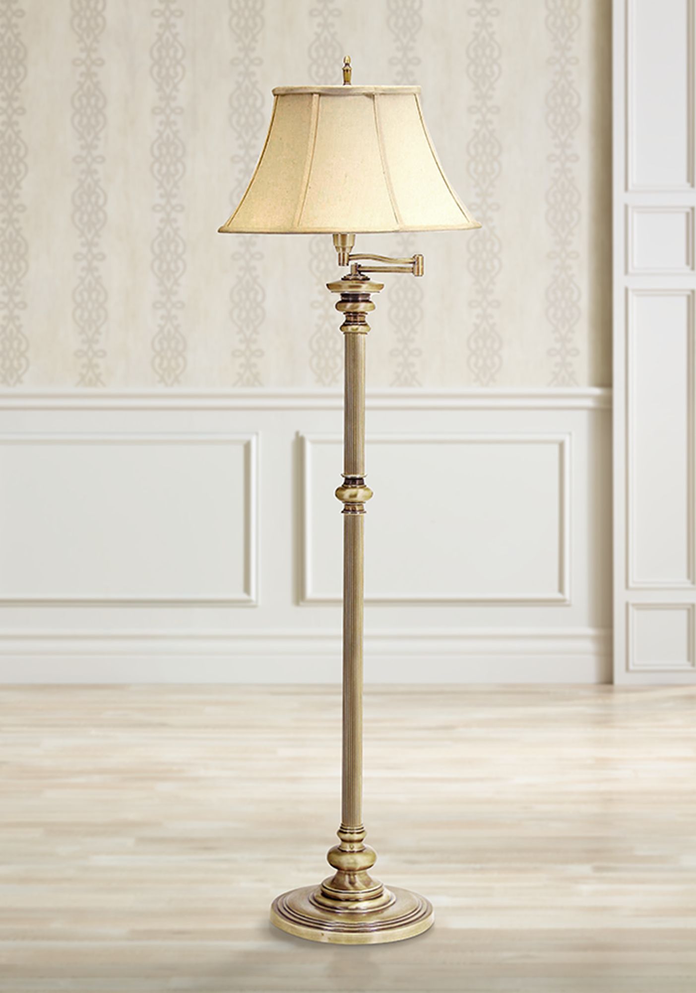 House of Troy Newport Antique Brass Swing Arm Floor Lamp