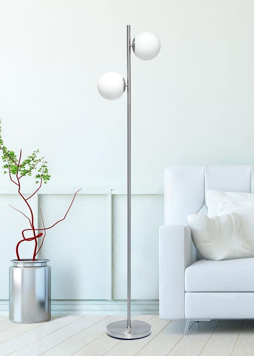 Simple Designs Brushed Nickel 2-Light Tree Floor Lamp