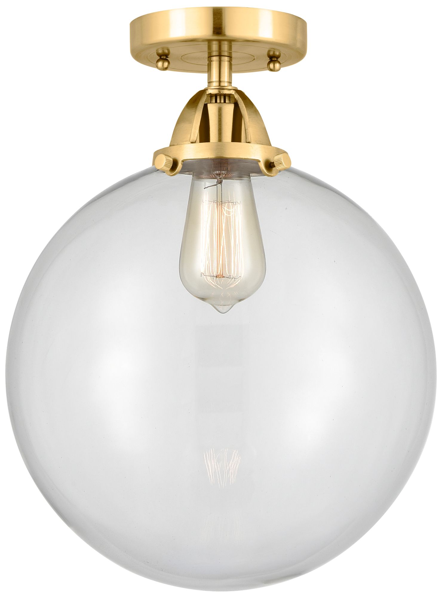 Nouveau 2 Beacon 12" Semi-Flush Mount - Satin Gold - Clear Shade