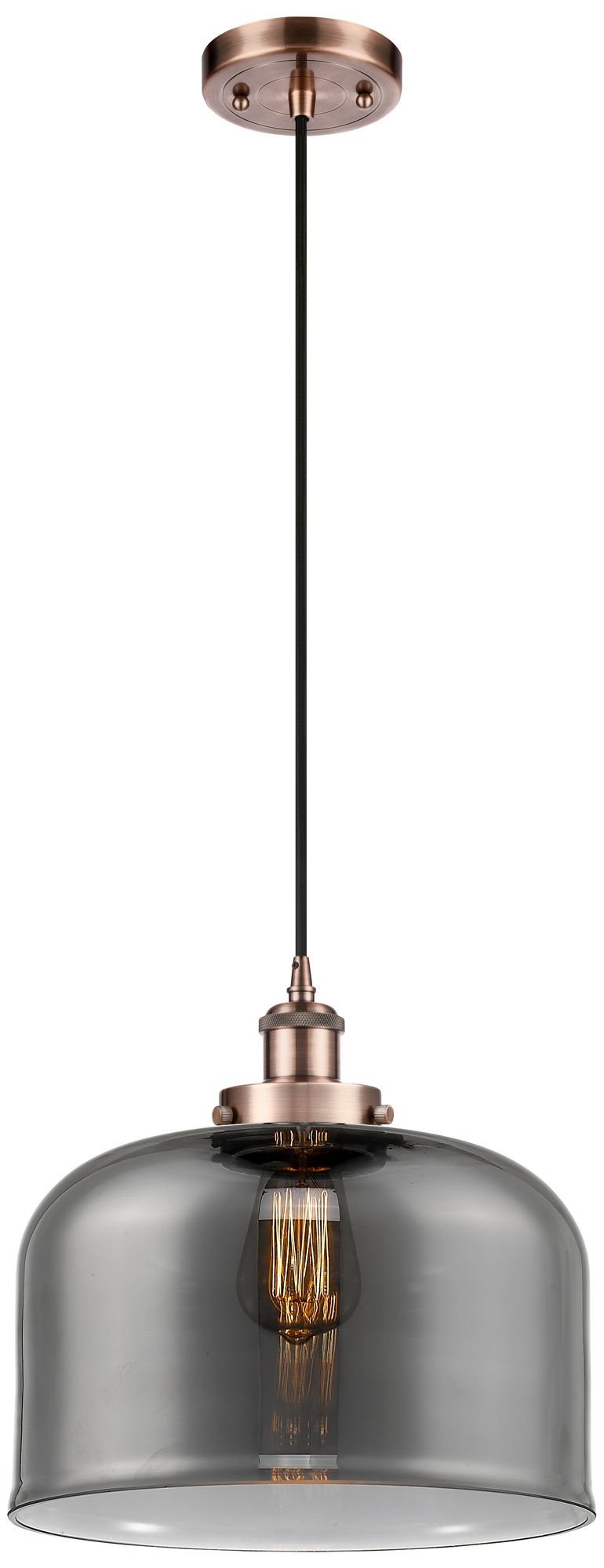 Ballston Urban Bell 12" Antique Copper Corded Mini Pendant w/ Smoke Sh