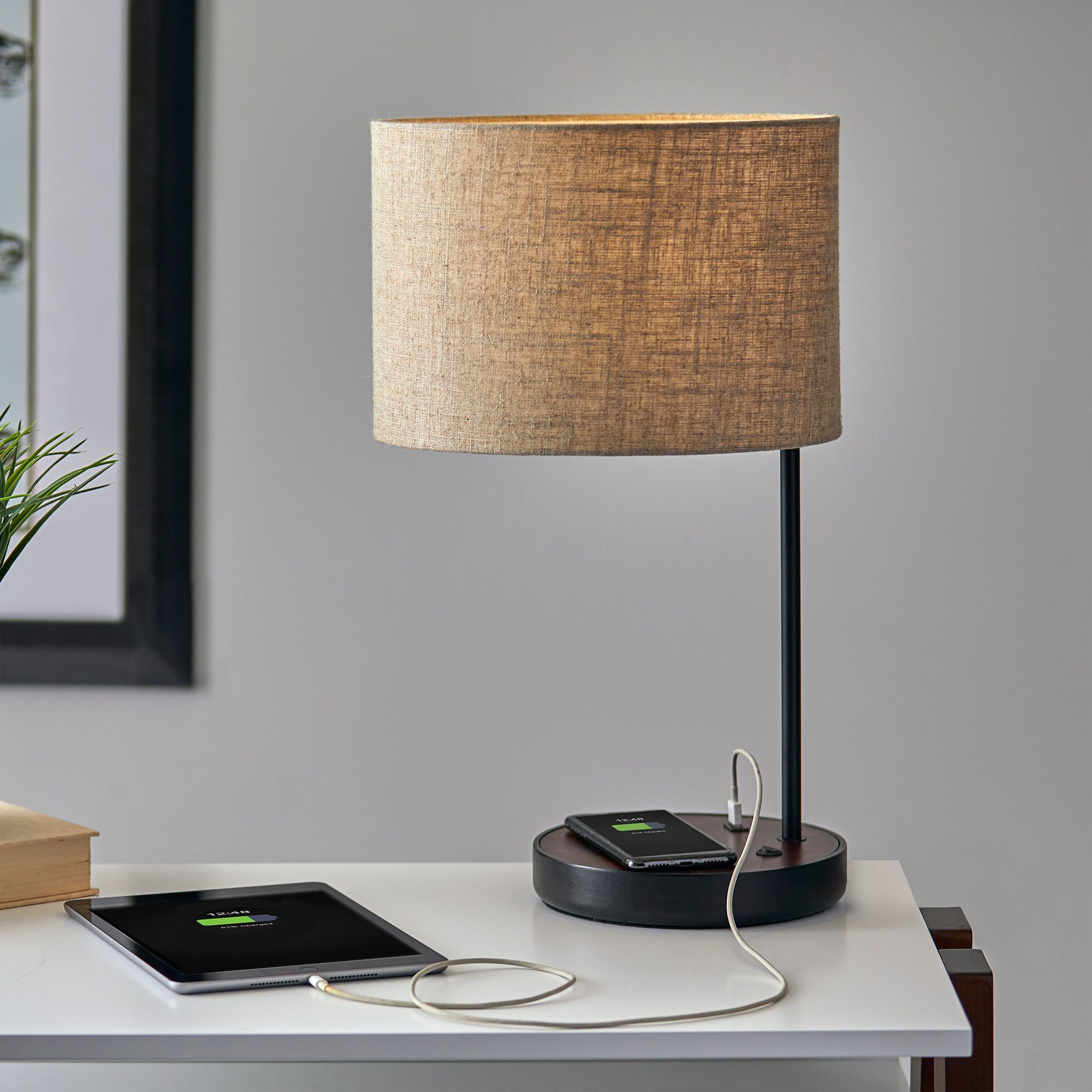 Adesso Oliver 19 1/2" Black Accent Table Lamp with Qi Charging Pad