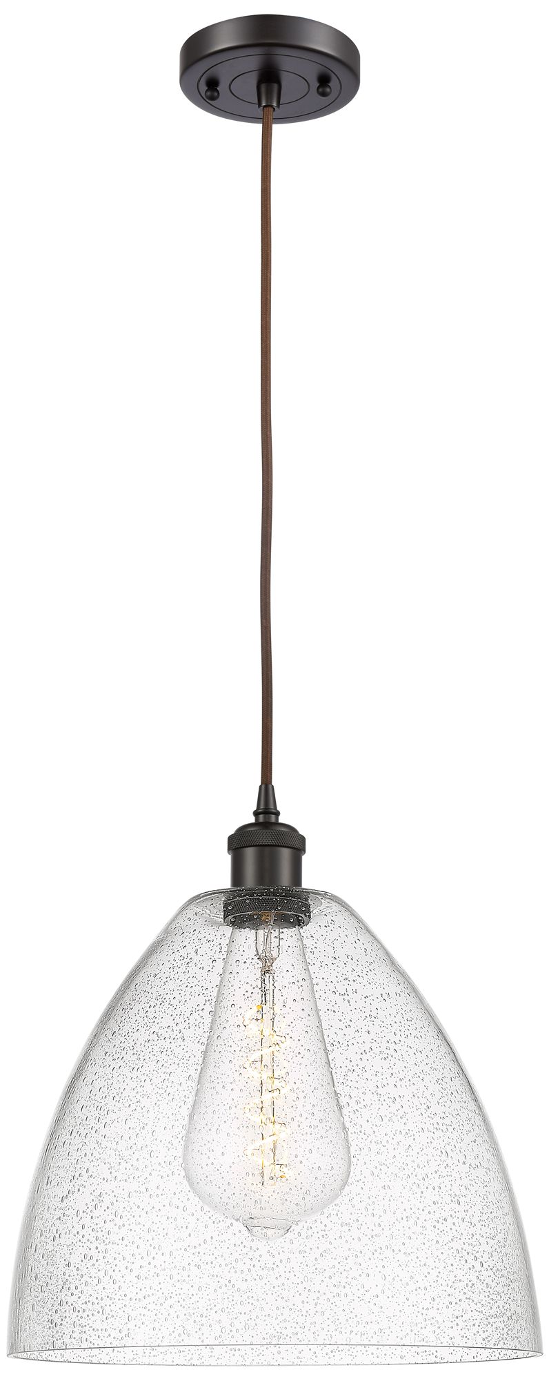 Ballston Bristol Glass 12" LED Mini Pendant - Oil Rubbed Bronze - Seed