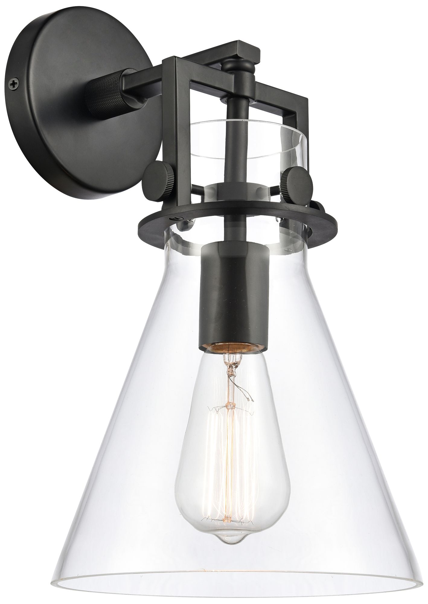 Newton 14" High Matte Black Truncated Cone Glass Wall Sconce