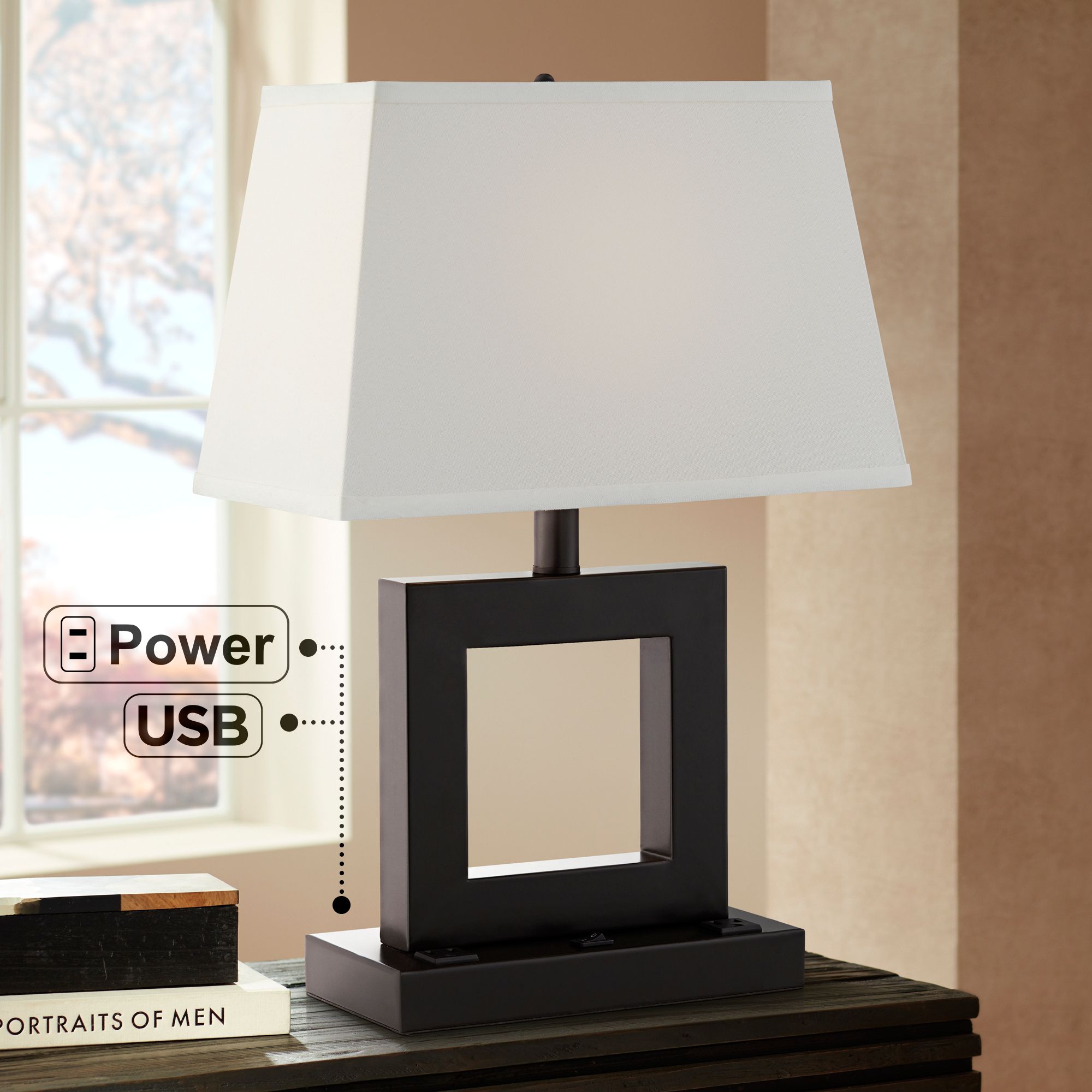 Yolo Dark Bronze Accent Table Lamp with USB Port and Outlets