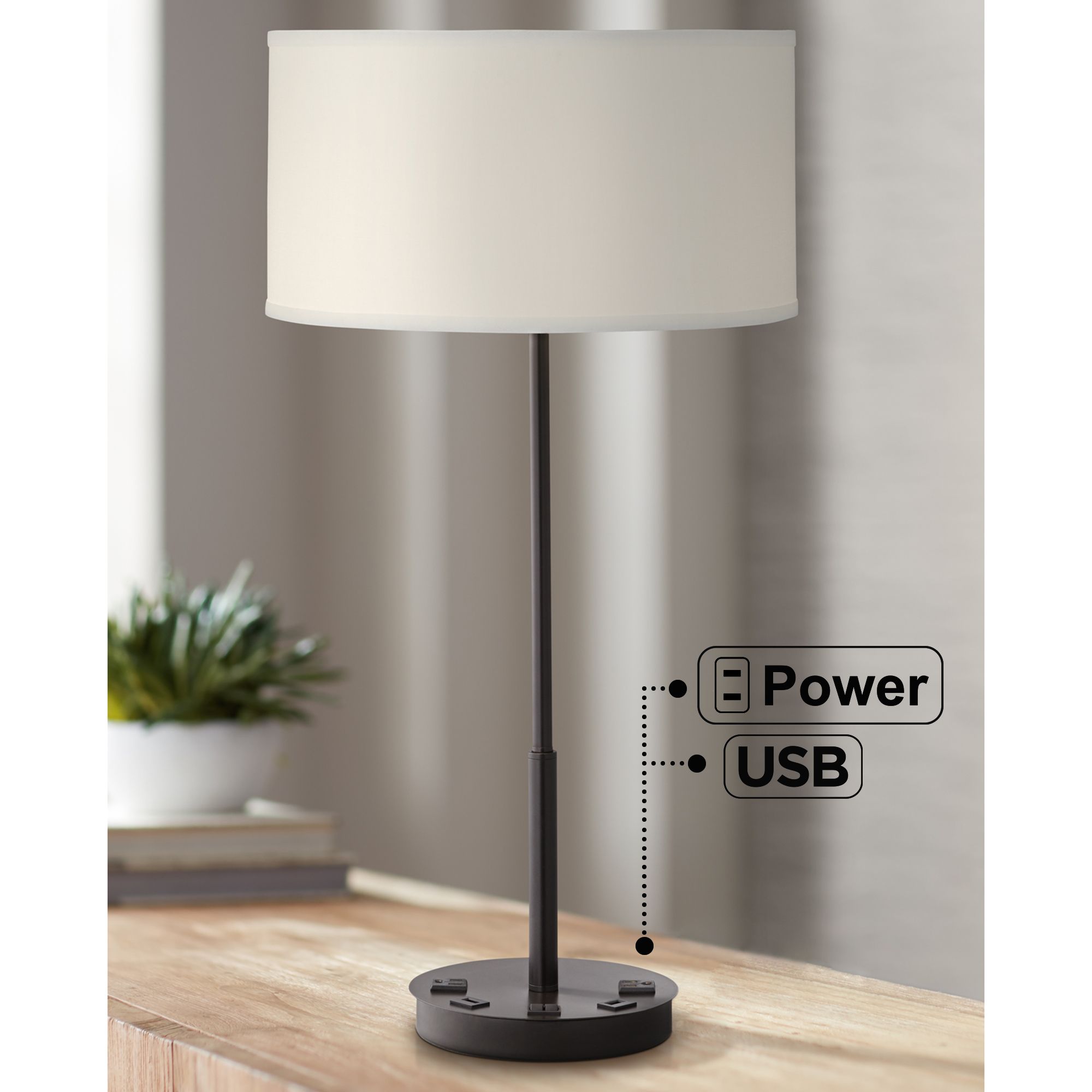 Undine Dark Bronze Table Lamp with USB Ports and Outlets