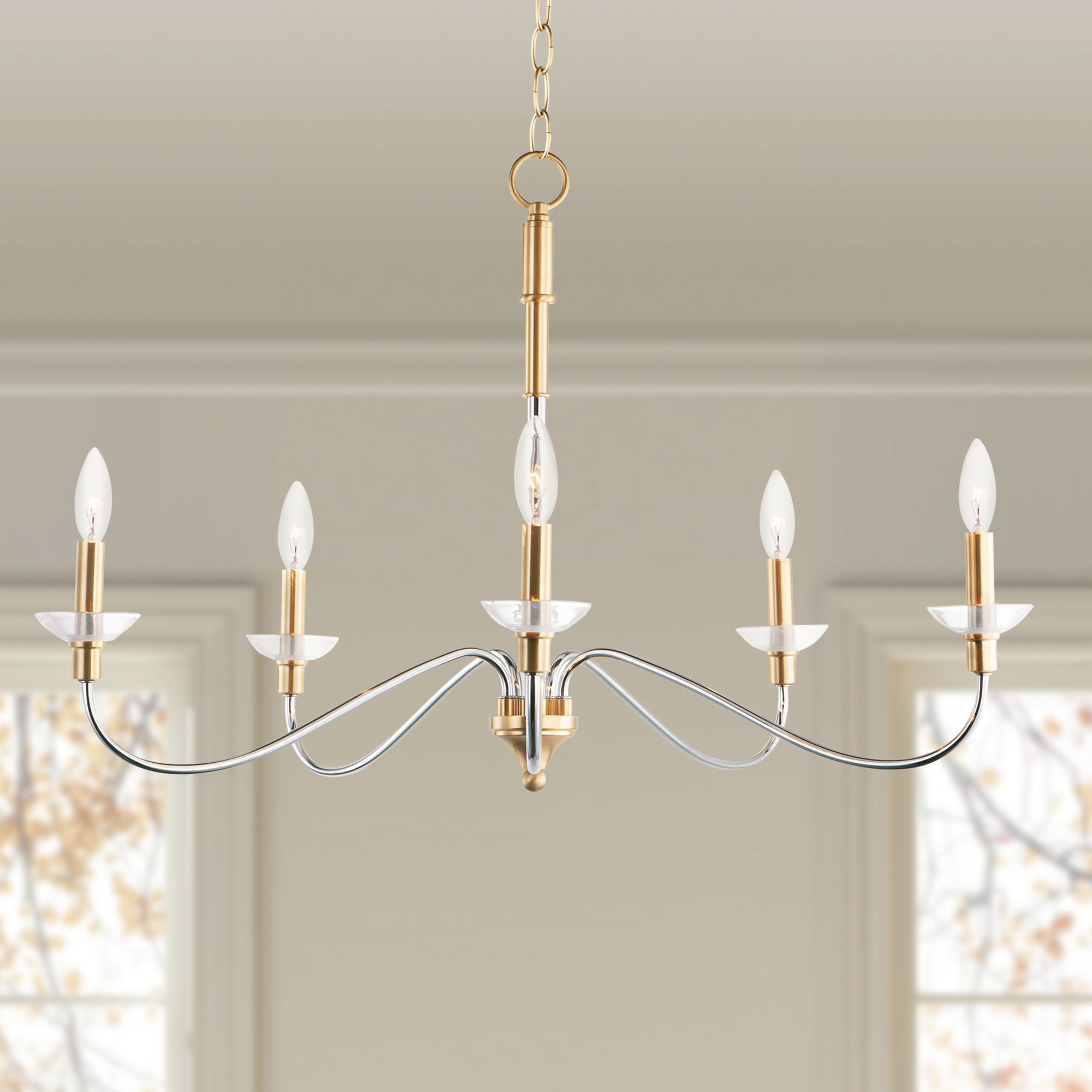 Clarion 5-Light 32" Wide Polished Chrome/Satin Brass Chandelier