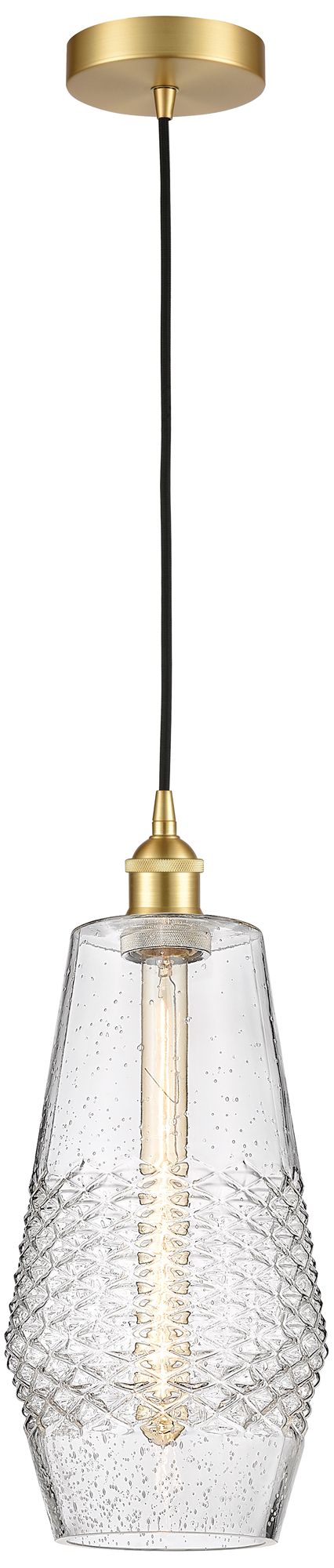 Edison Windham 7" Wide Satin Gold Corded Mini Pendant w/ Seedy Shade