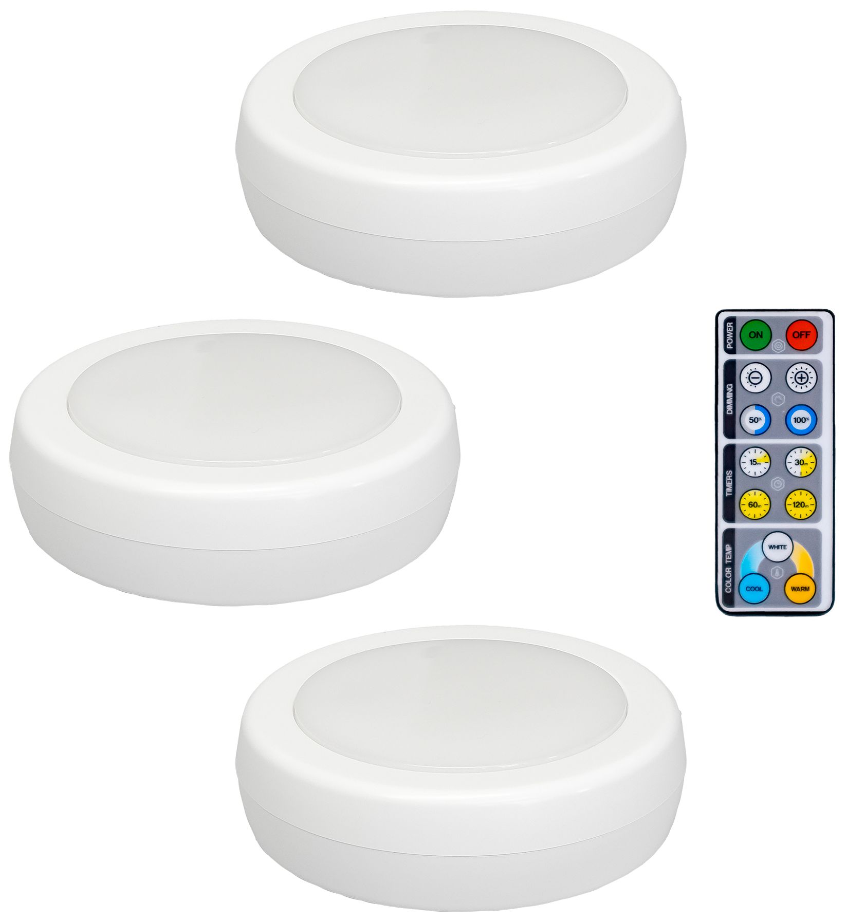 Westek 3 1/4"W White LED Puck Lights Set of 3 with Remote