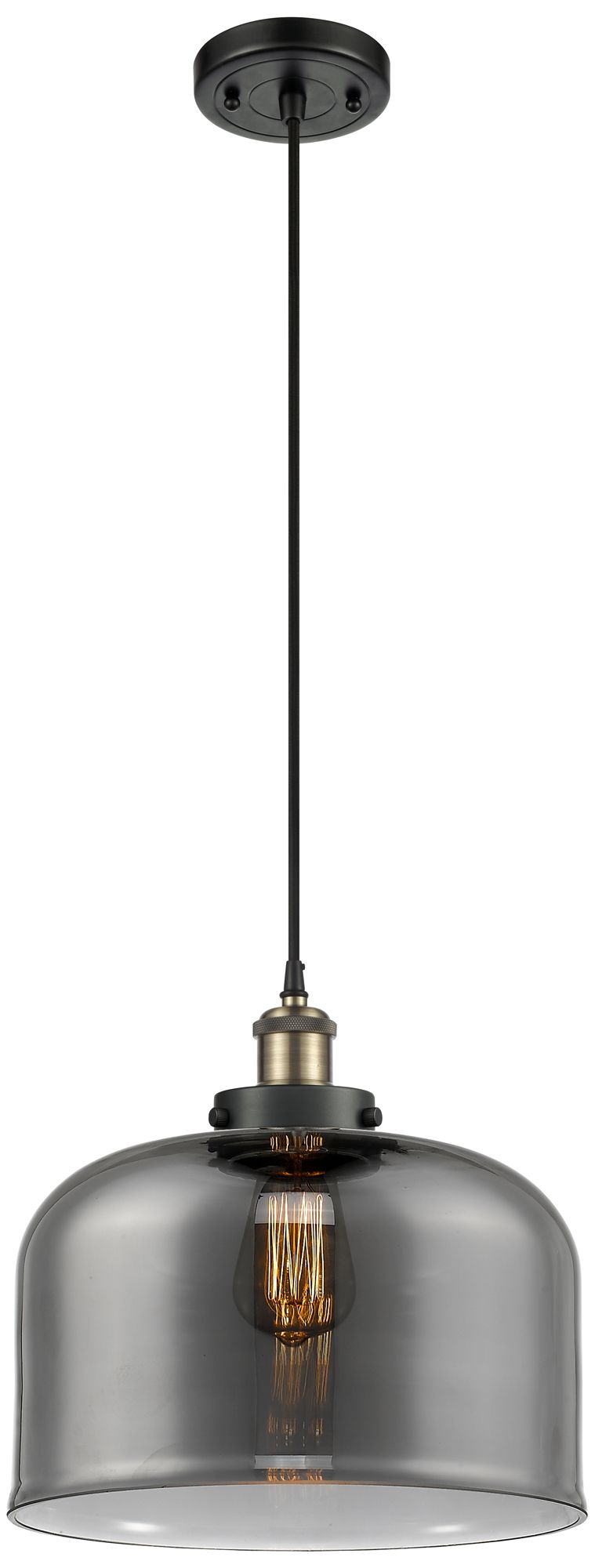 Ballston Urban Bell 12" Black Brass Corded Mini Pendant w/ Smoke Shade