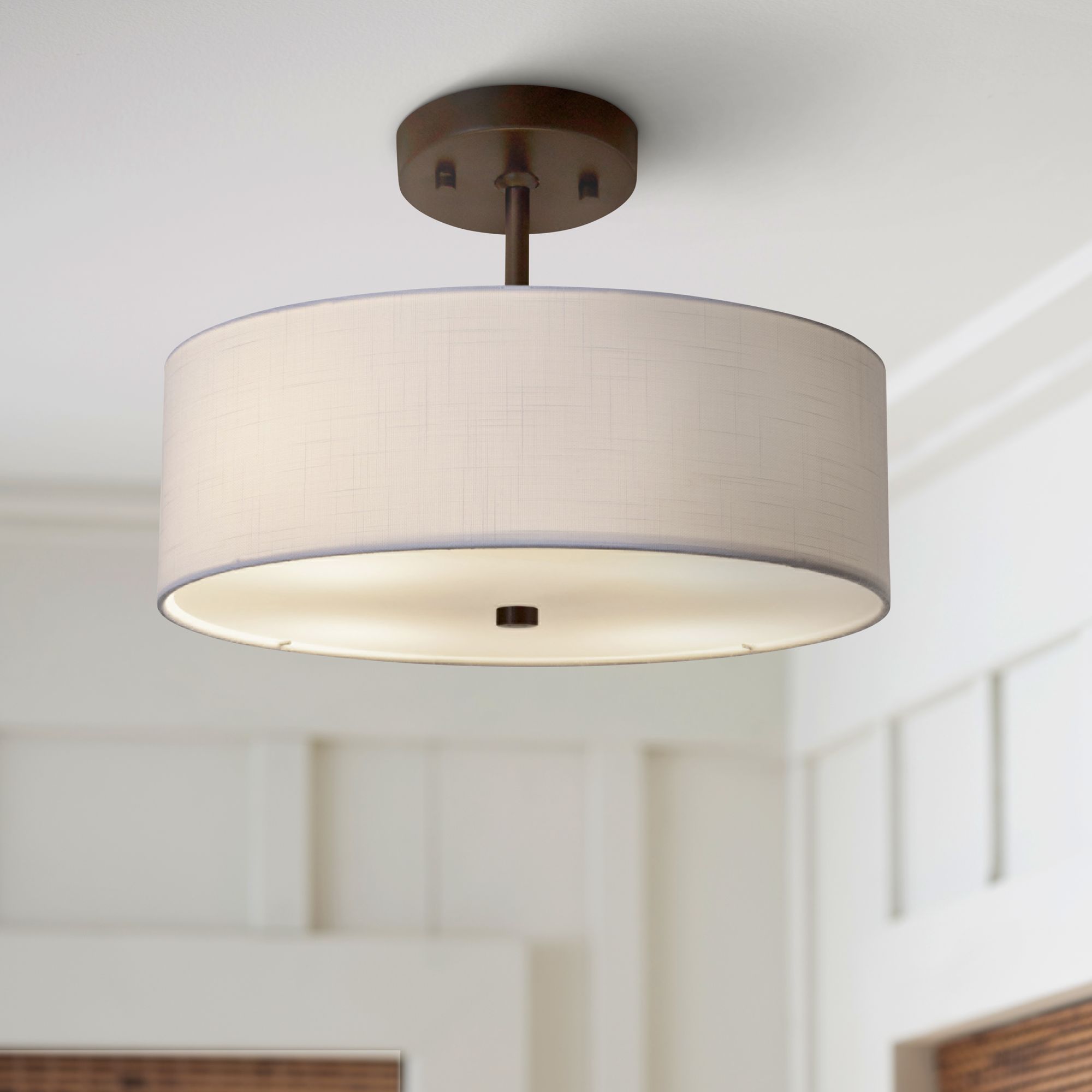 Textile? Classic 14"W Bronze White Drum Pendant Light