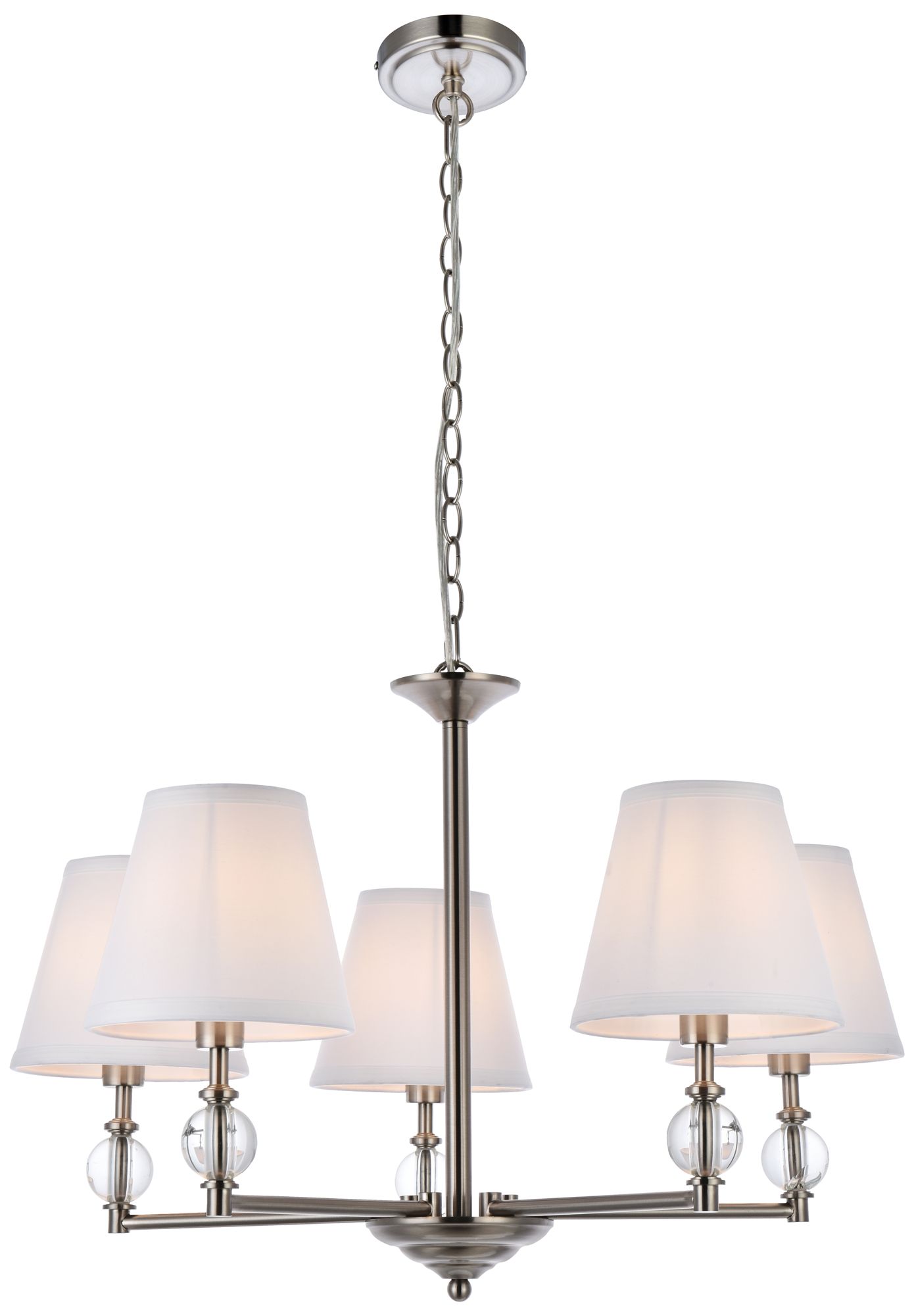 Bethany 5 Lts Pendant In Satin Nickel With White Fabric Shade