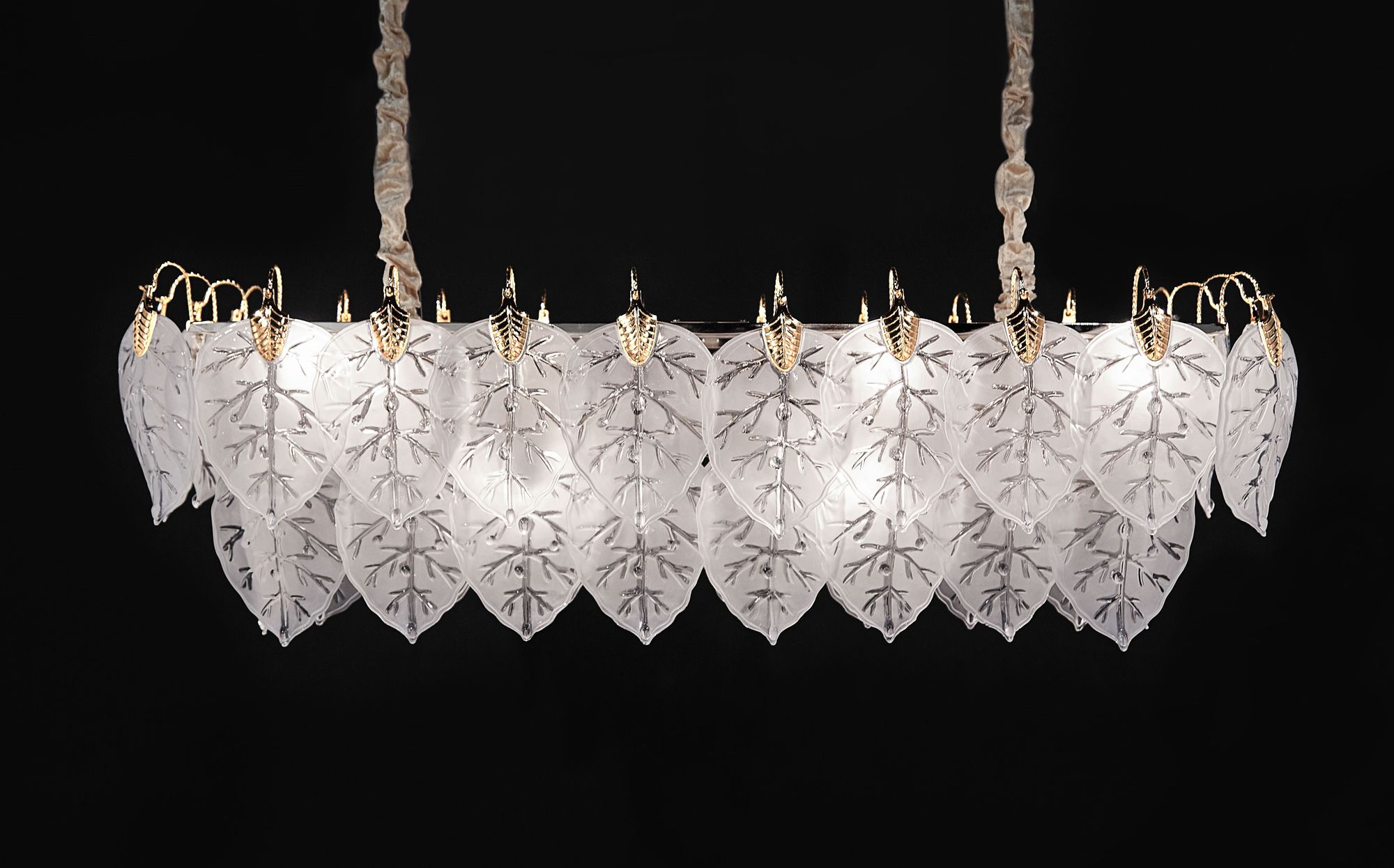 Autumn 39 1/2"W Gold Frost Glass Leaves 12-Light Chandelier