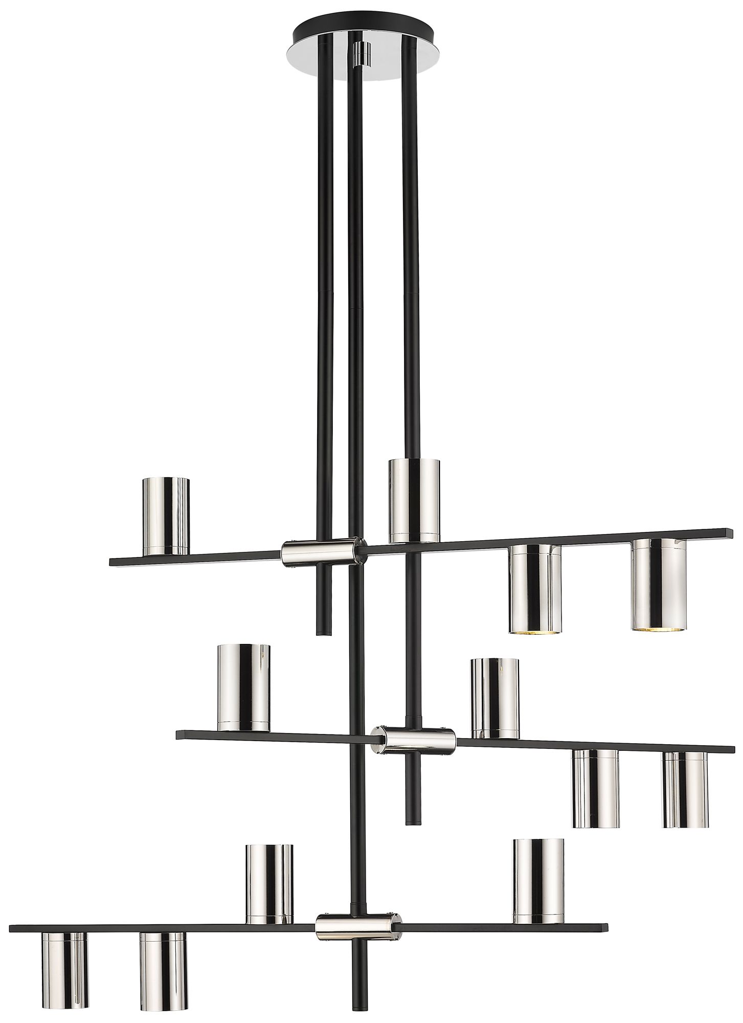 Z-Lite 12 Light Chandelier in Mate Black + Polished Nickel Finish