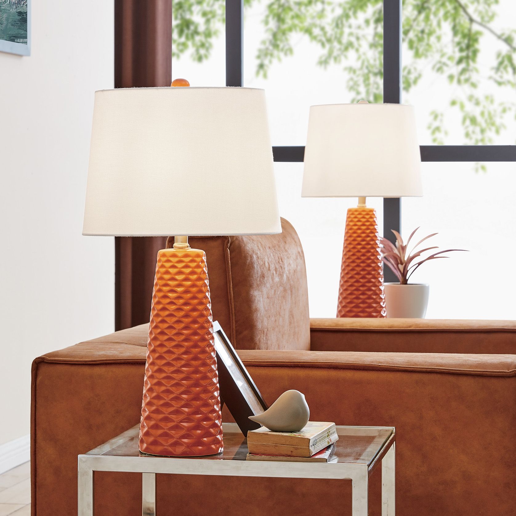 Lite Source Muriel Orange Ceramic Table Lamps Set of 2