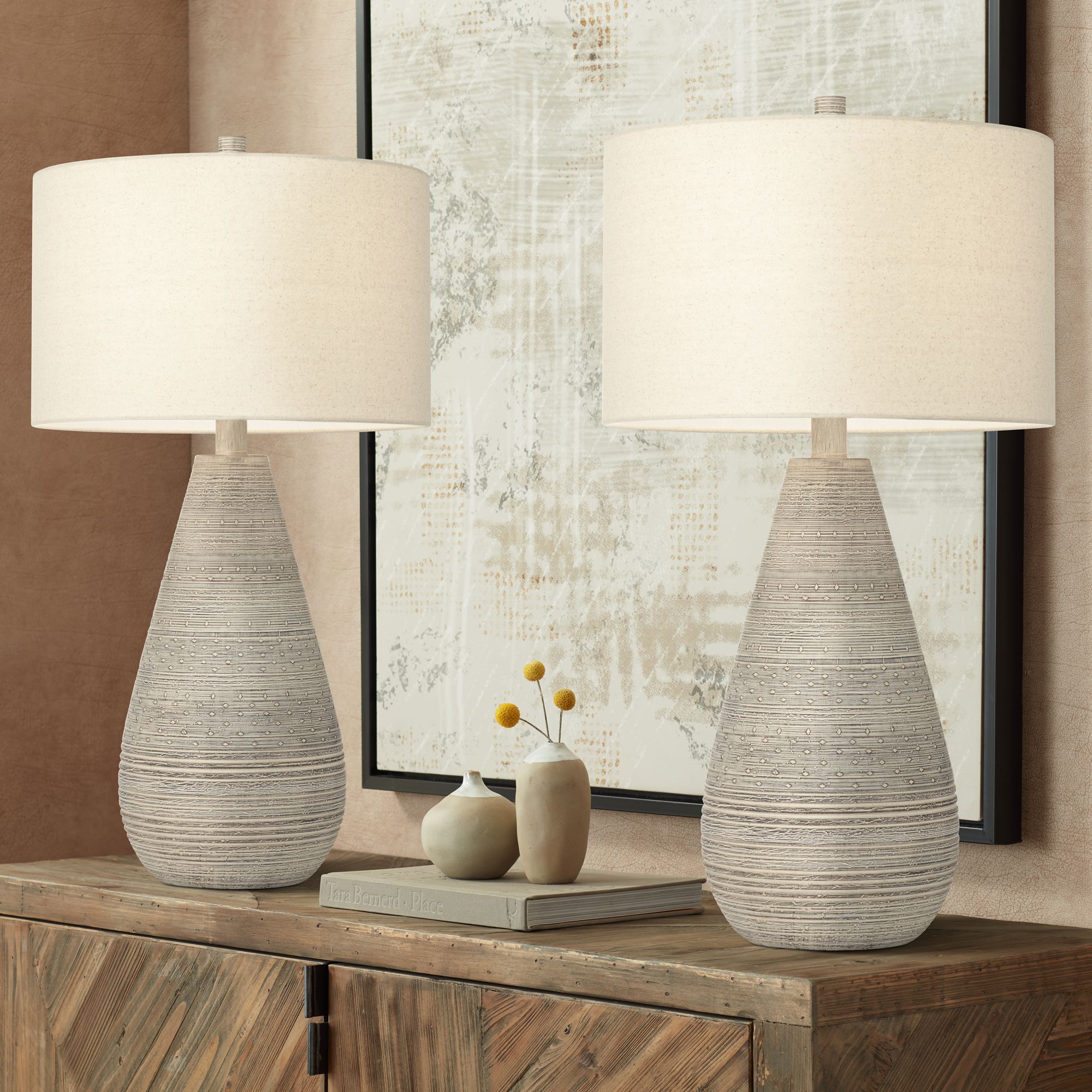 Julio Natural Gray Vase Table Lamps Set of 2