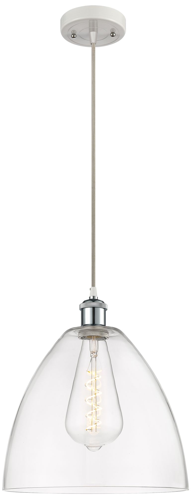 Ballston Bristol Glass 12" Mini Pendant - White and Polished Chrome -