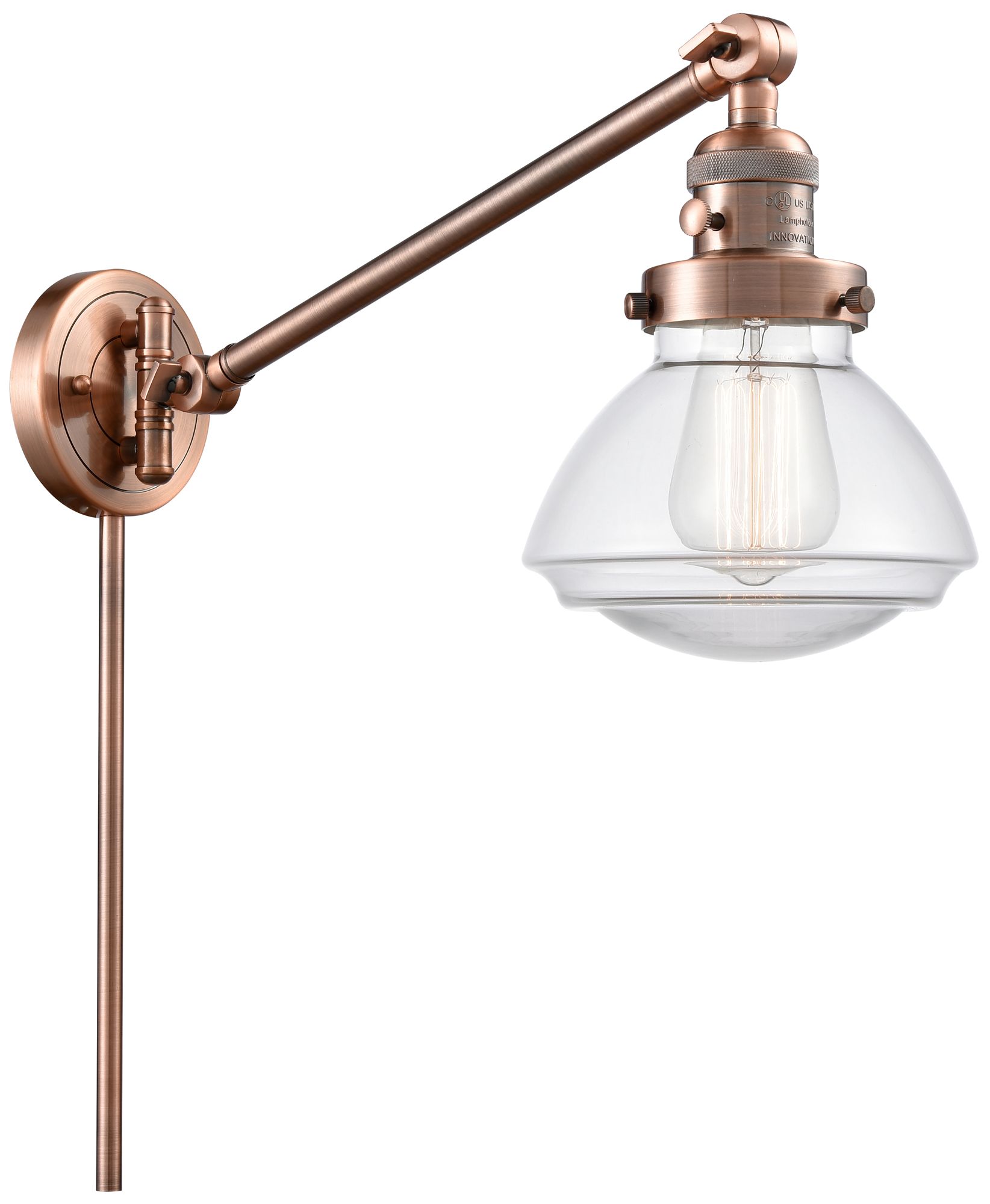 Olean 22.38" High Copper Swing Arm w/ Clear Shade