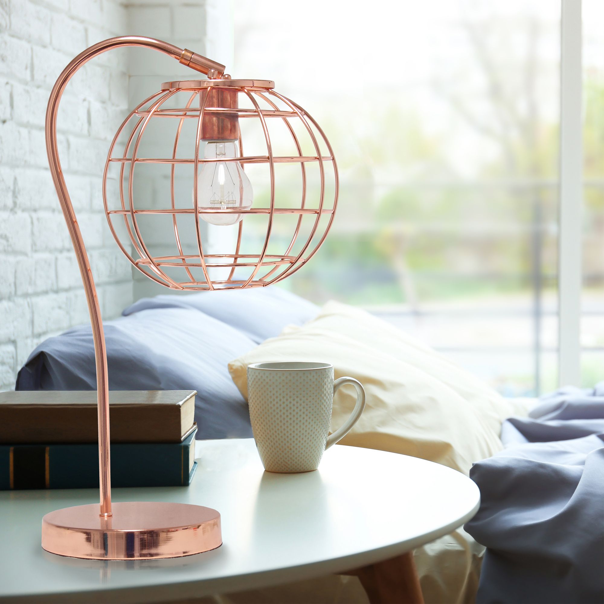 Lalia Home Rose Gold Arched Metal Desk Lamp with Cage Shade