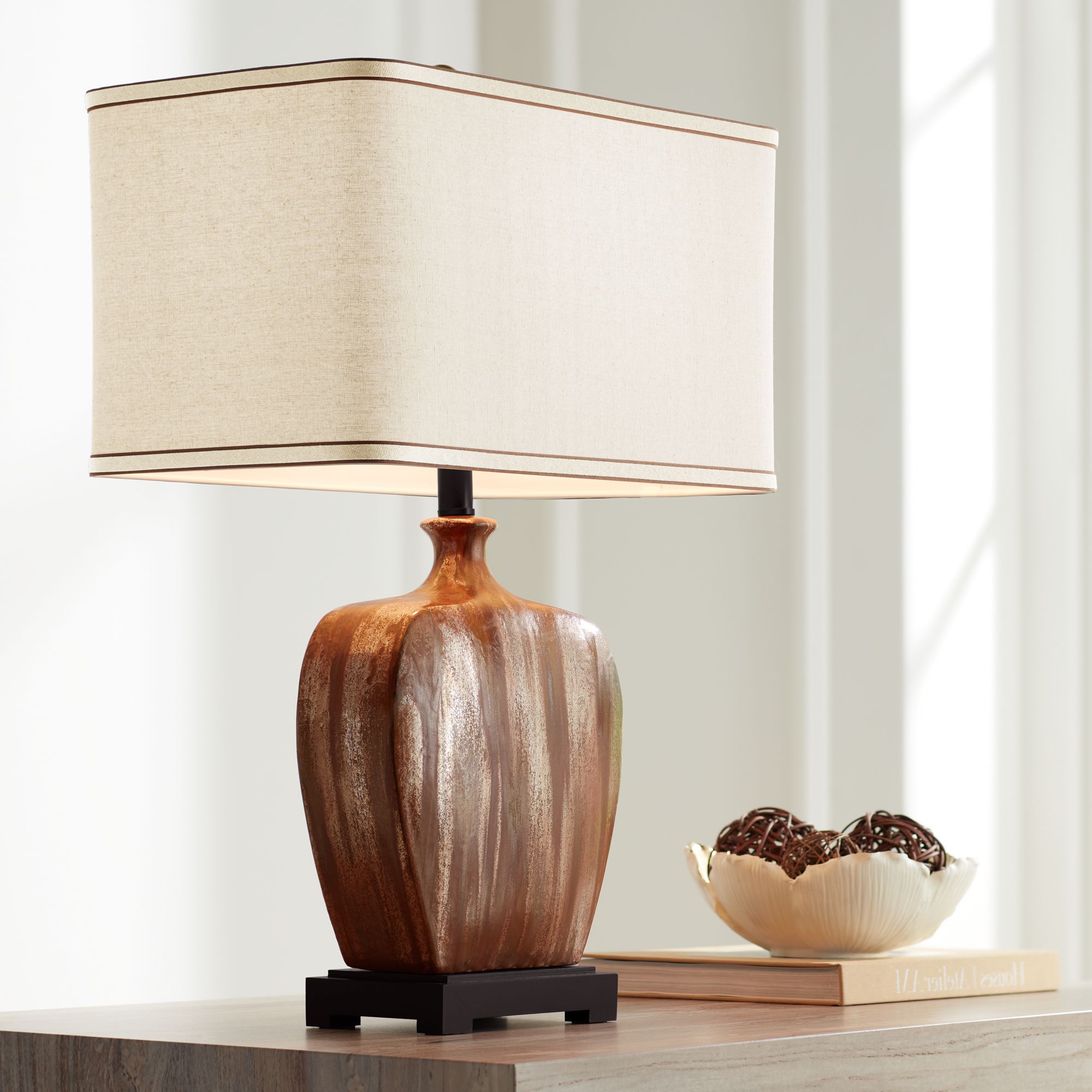 Possini Euro Julius Copper Drip Finish Modern Ceramic Table Lamp