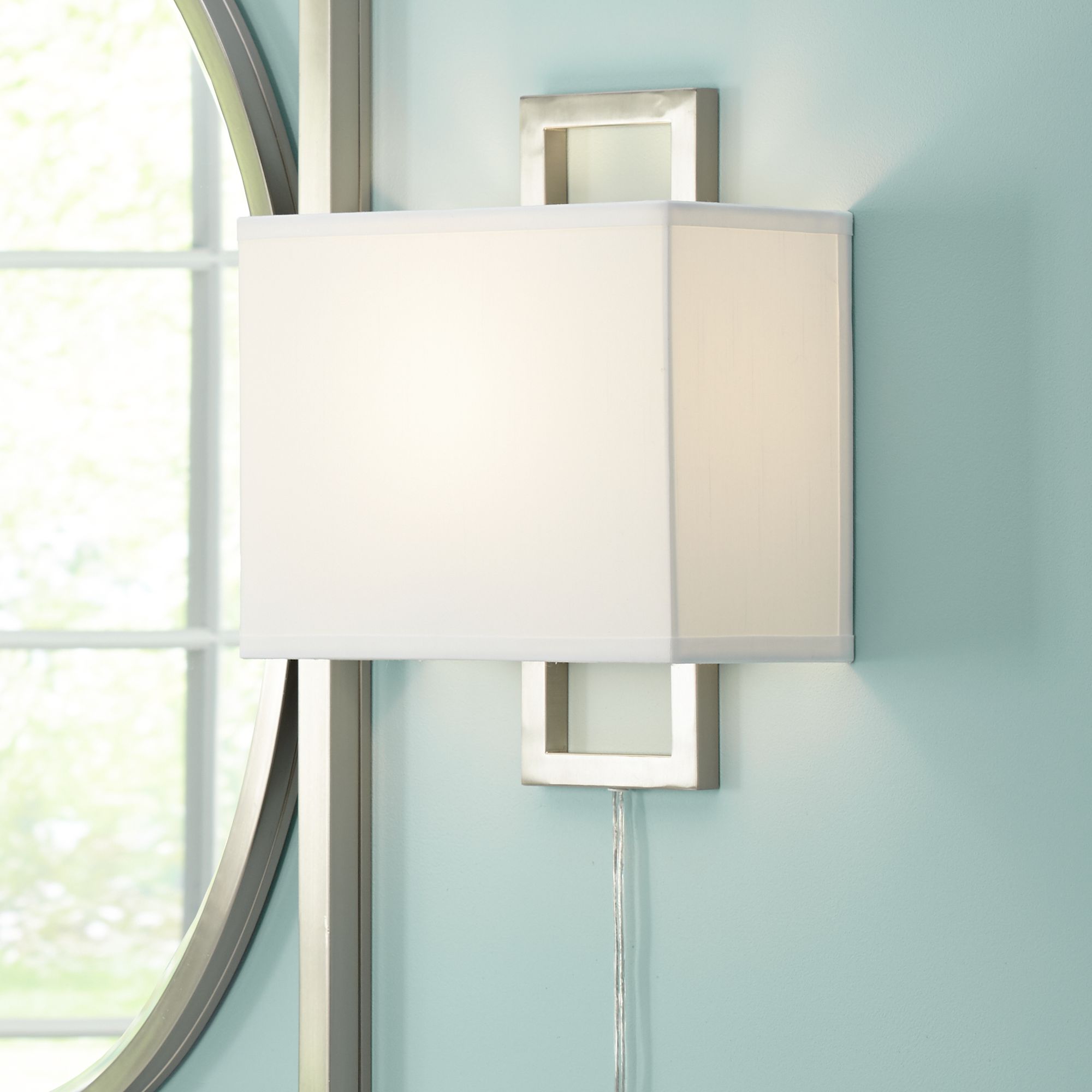 Possini Euro Aundria Rectangular Brushed Nickel Modern Plug-In Wall Lamp