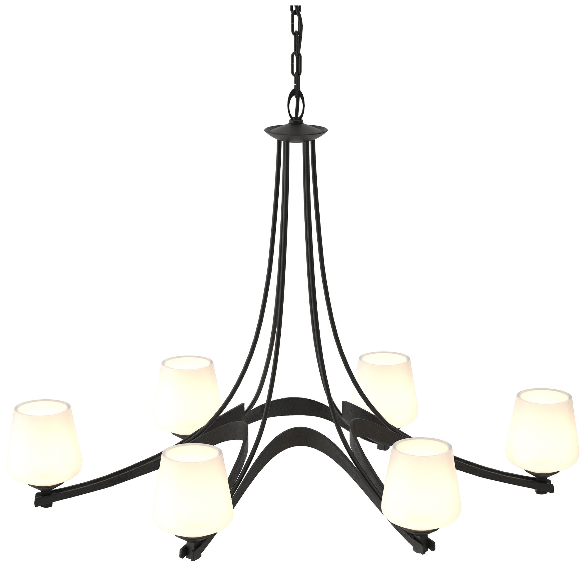Oval Ribbon 38.5" Wide 6 Arm Black Chandelier With Opal Glass