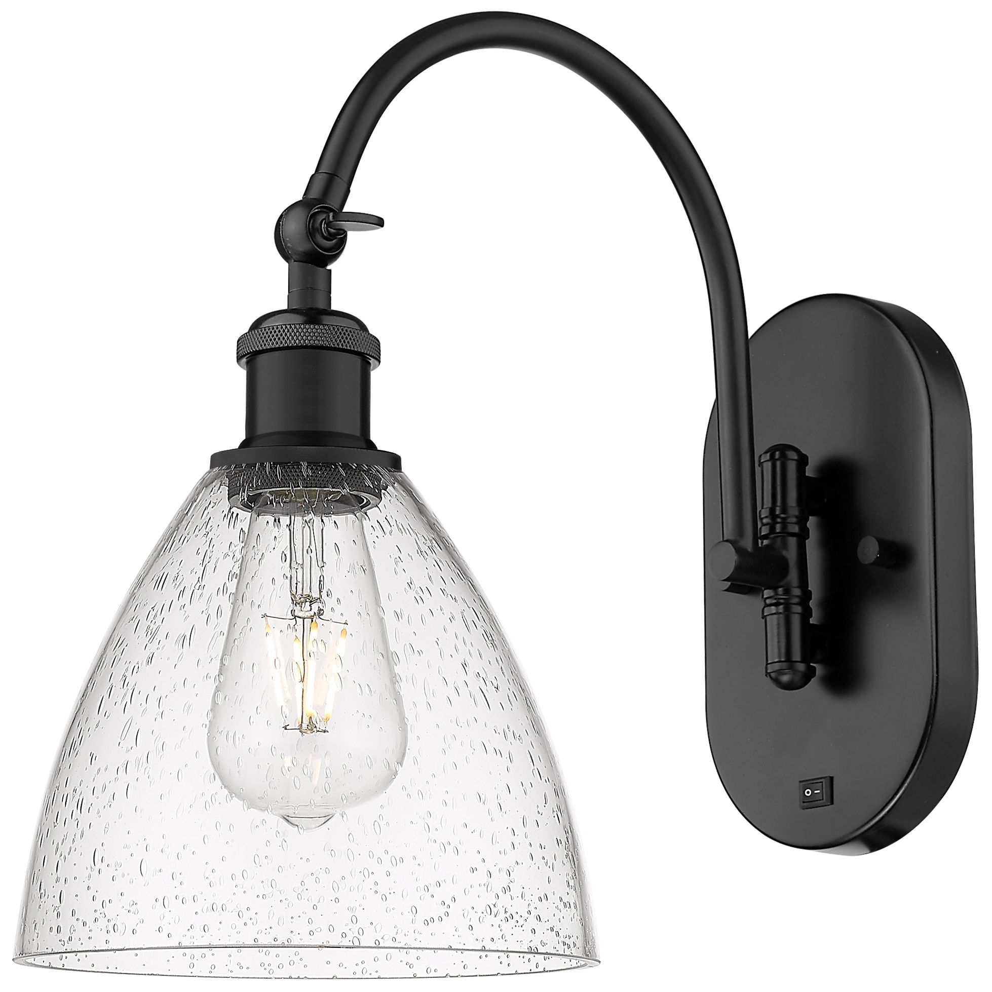 Ballston Bristol Glass 8" Incandescent Sconce - Black Finish - Seedy S