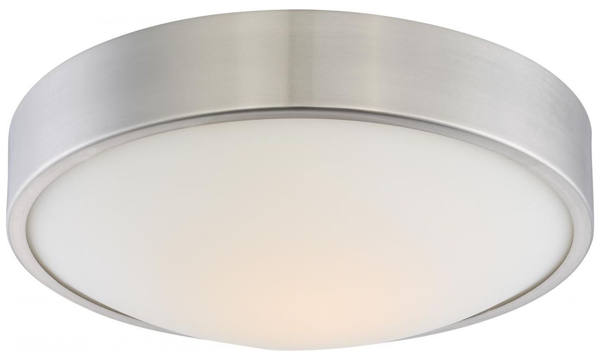 Perk; 13 in.; LED Flush with White Glass; Brushed Nickel Finish