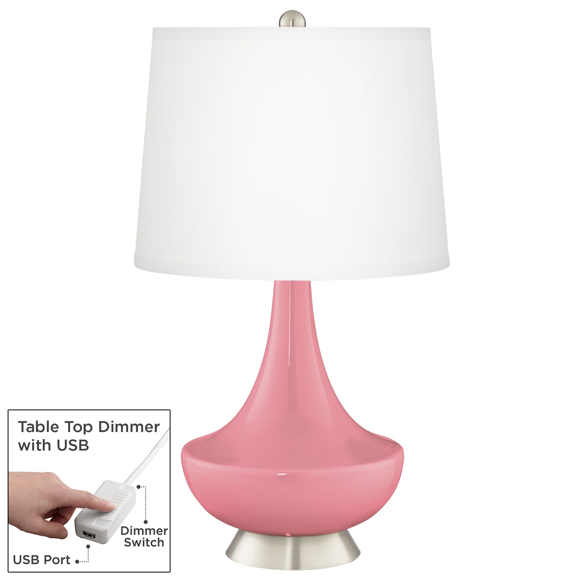 Haute Pink Gillan Glass Table Lamp with Dimmer