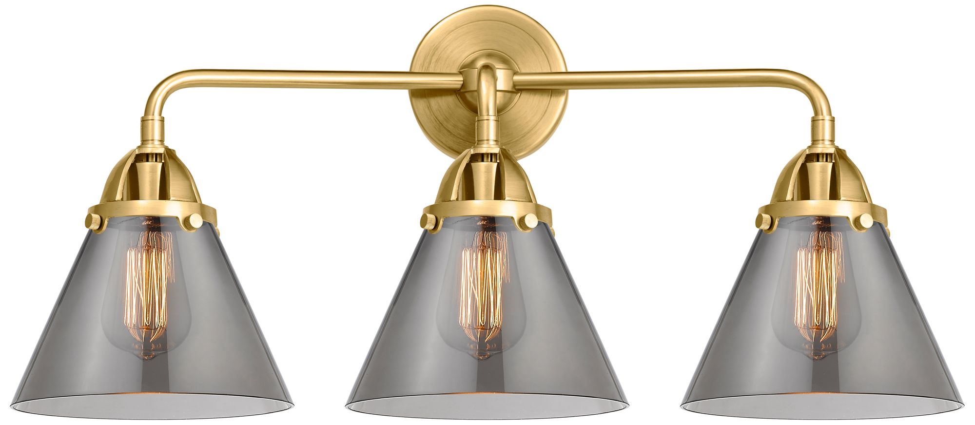 Nouveau 2 Cone 8" 3 Light 26" LED Bath Light - Satin Gold - Smoke