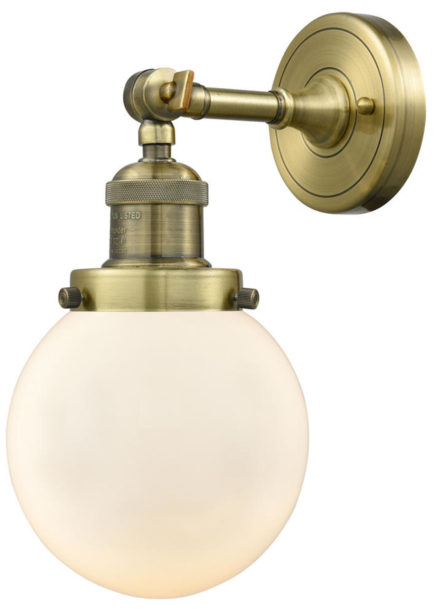 Small Beacon 6" Antique Brass Sconce w/ Matte White Shade