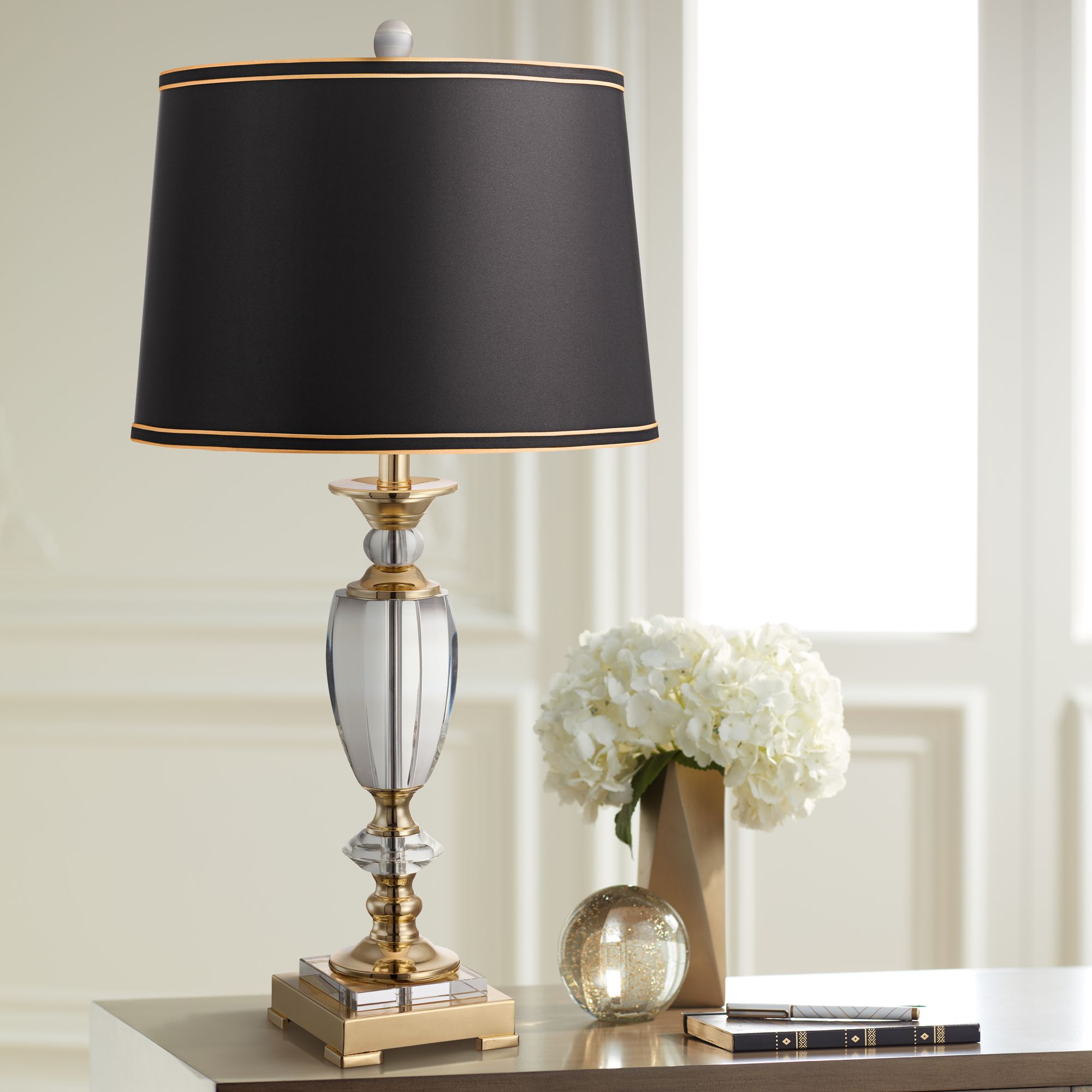 Traditional Cut Glass Urn Table Lamp with Black Gold Shade