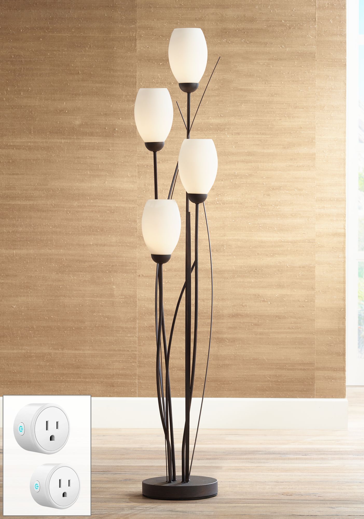 Jareth Black Metal Tulip 4-Light Floor Lamp w/ Smart Socket