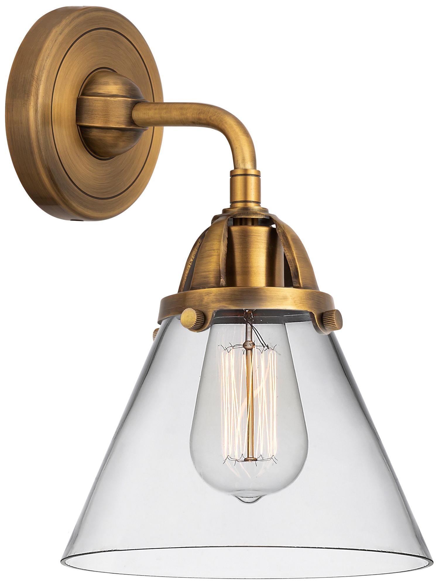 Nouveau 2 Cone 8" Incandescent Sconce - Brass Finish - Clear Shade