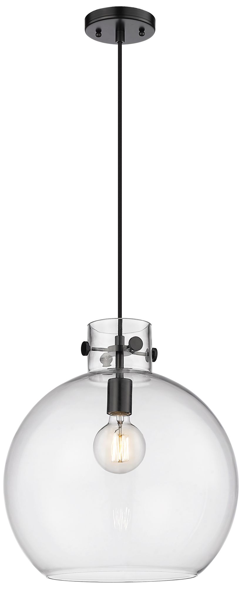 Newton Sphere 14" Wide Cord Hung Matte Black Pendant With Clear Shade